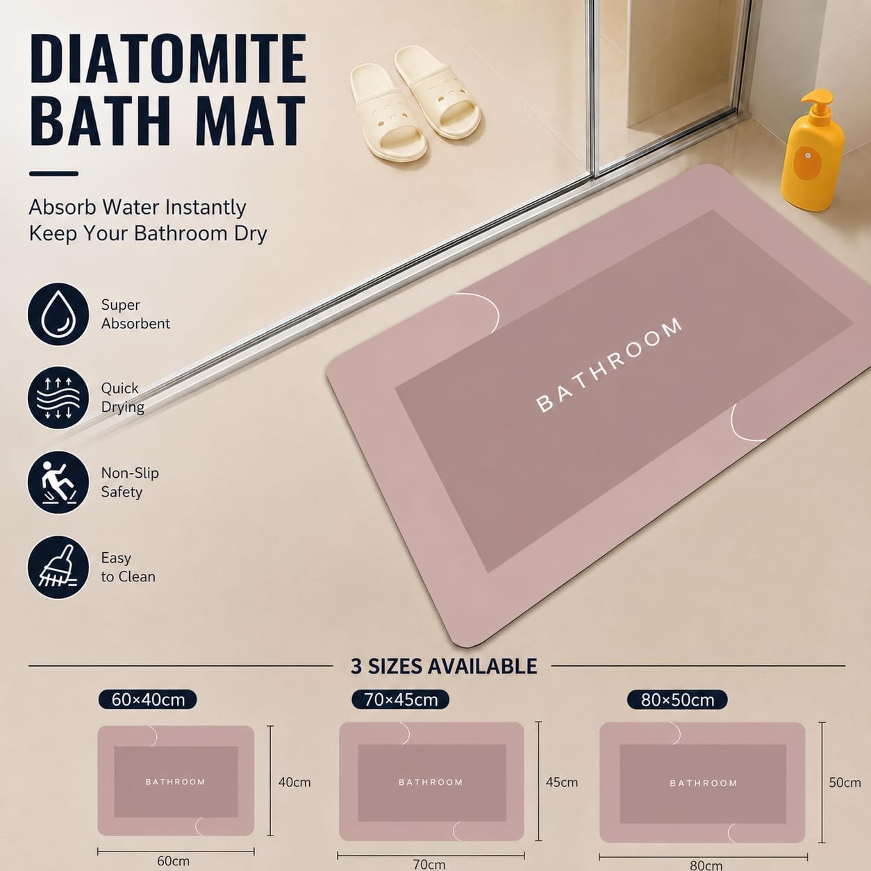 Thumbnail 2 de LICOZYVE Diatomite Bath Mat – 4-Layer Thickened, Non-Slip and Quick-Drying 45 × 70 cm