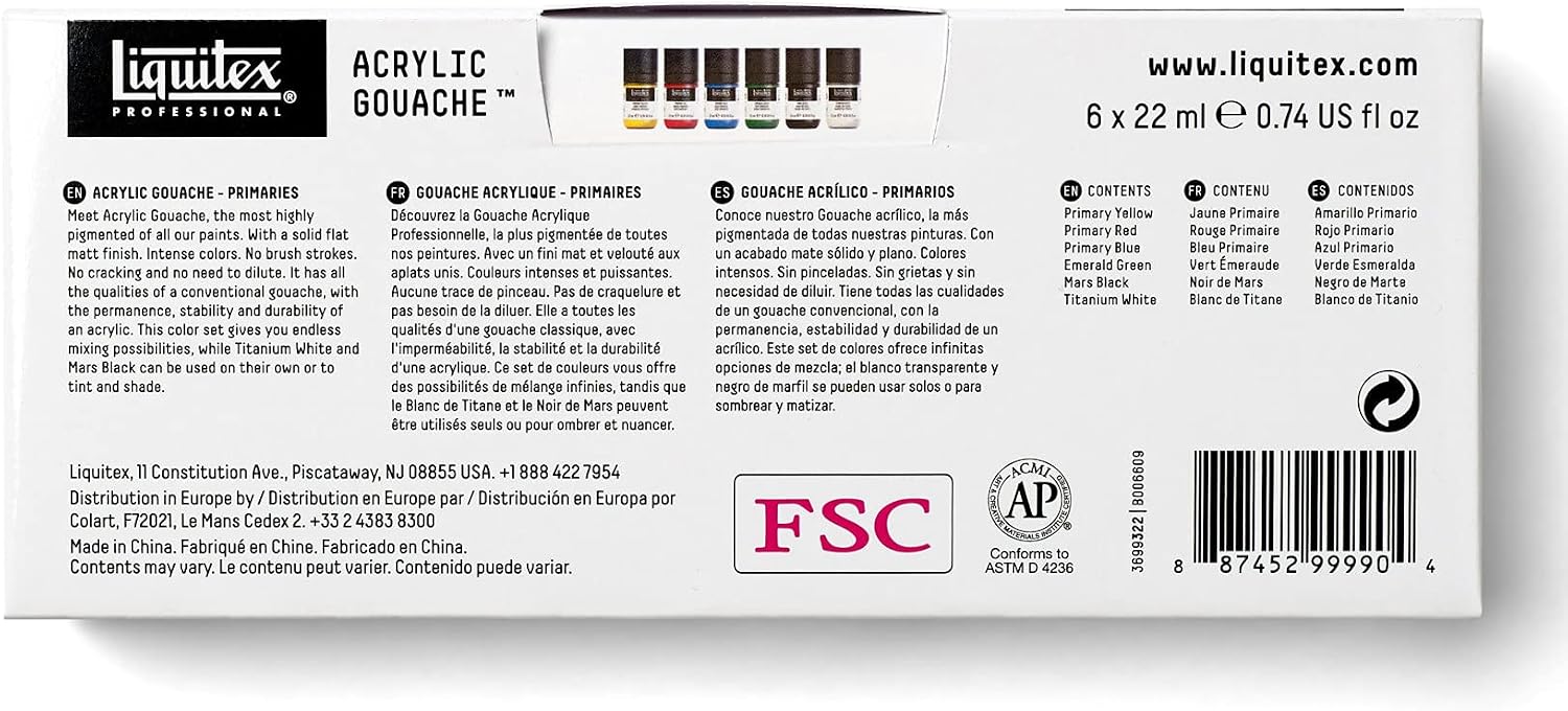 Detalle 2 de Liquitex 3699322 farby akrylowe typu gwasz, 6 × 22 ml, matowe