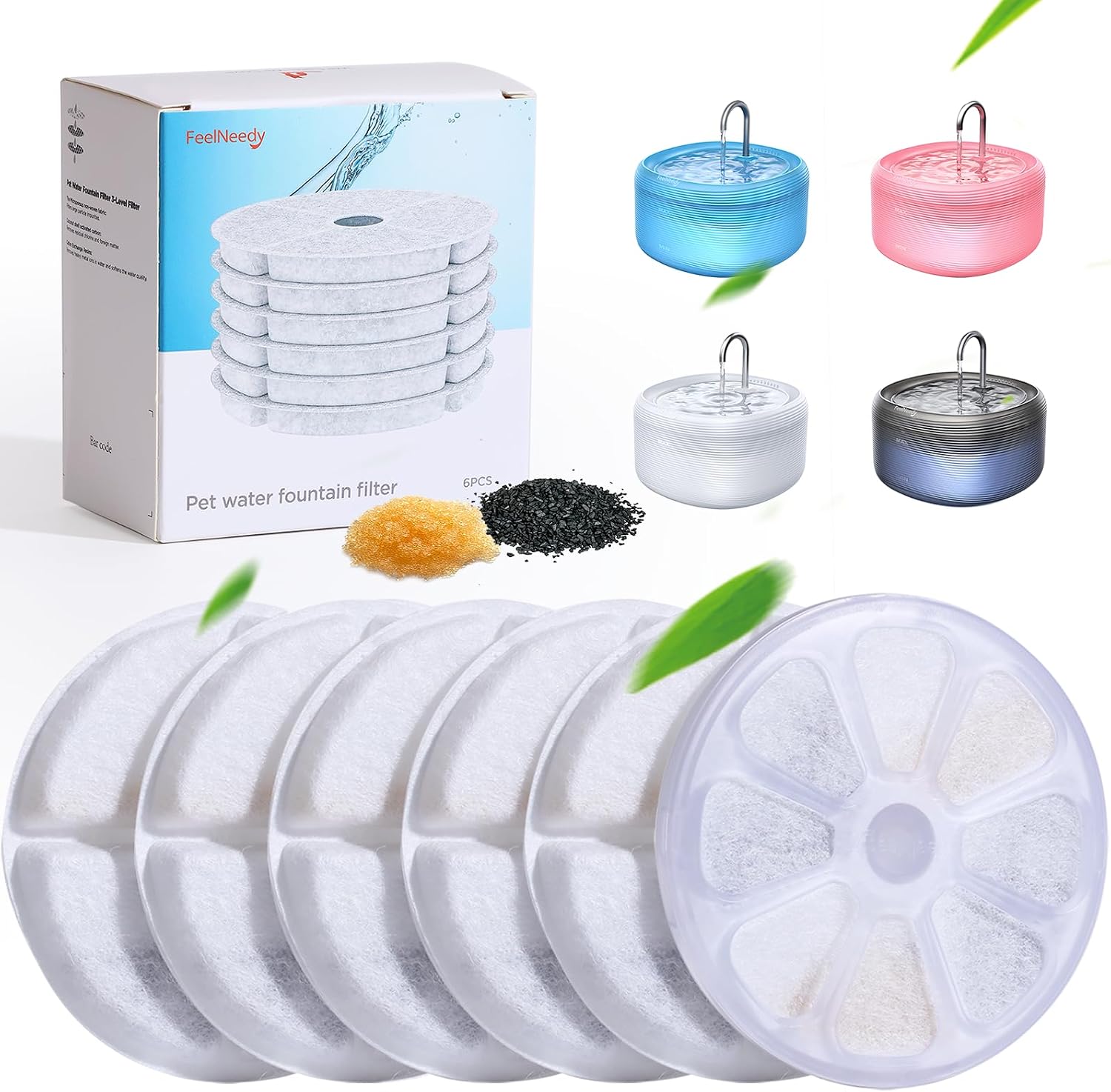 Thumbnail 4 de FEELNEEDY 3er-Pack Schwämme als Schalldämpfer & 3er-Wasserpumpe Schwamm für Katzenbrunnen (3,2 L) – Ersatzteile
