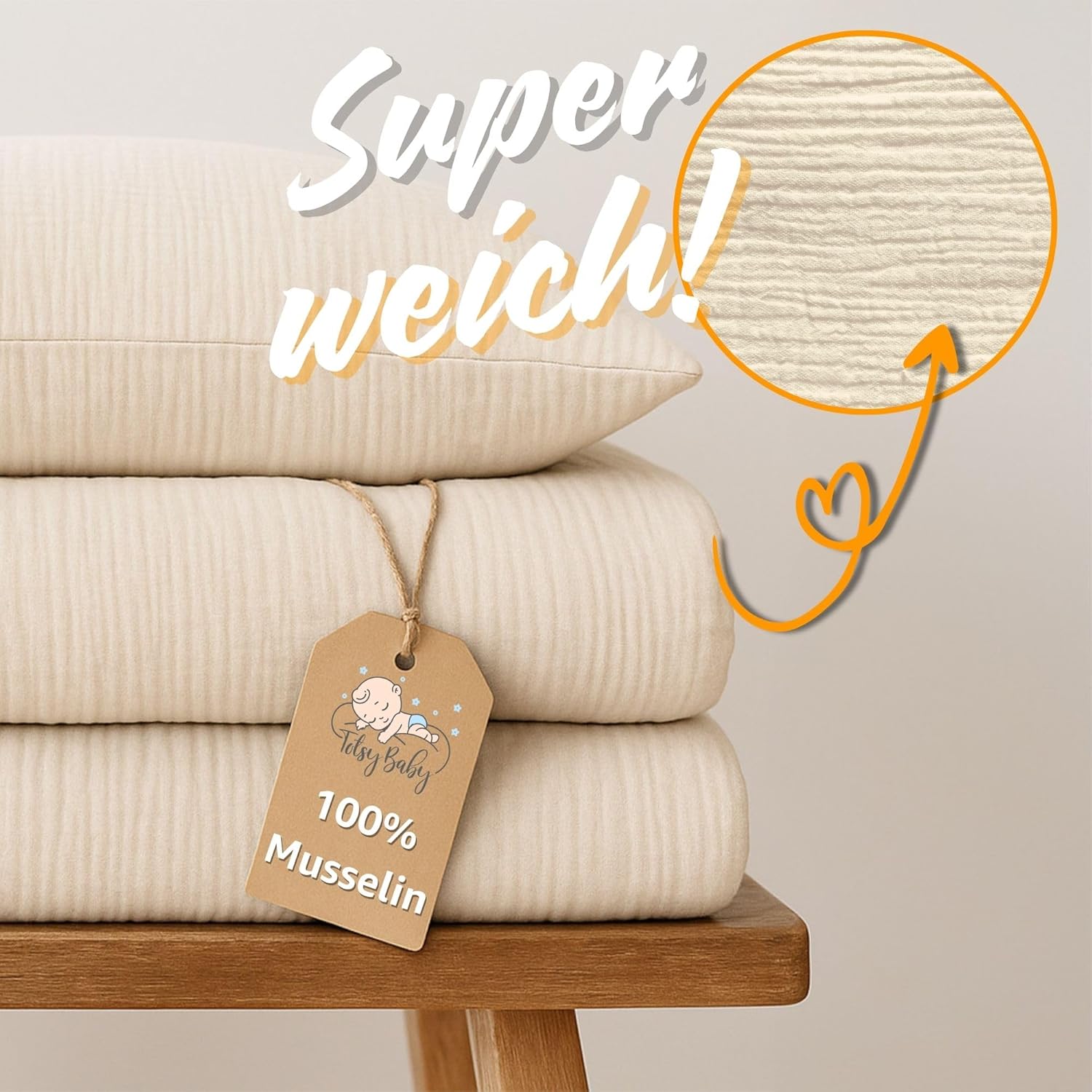 Detalle 2 de Totsy Baby Mousseline Housse de Couette Enfant 100x135cm – Linge de lit en coton mousseline certifié Öko-Tex