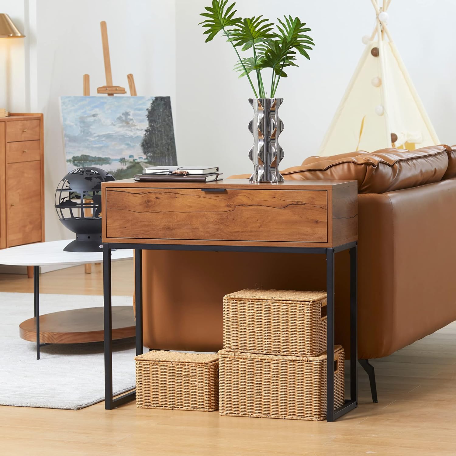 Detalle de HOMCOM Console Meuble — Table Console Moderne, 80 x 30 x 76 cm, Marron
