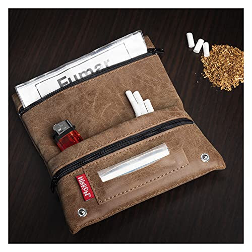 Detalle 2 de HIBRON Porta tabacco Borsello in vera pelle (58105 Marrone) – porta tabacco elegante e funzionale