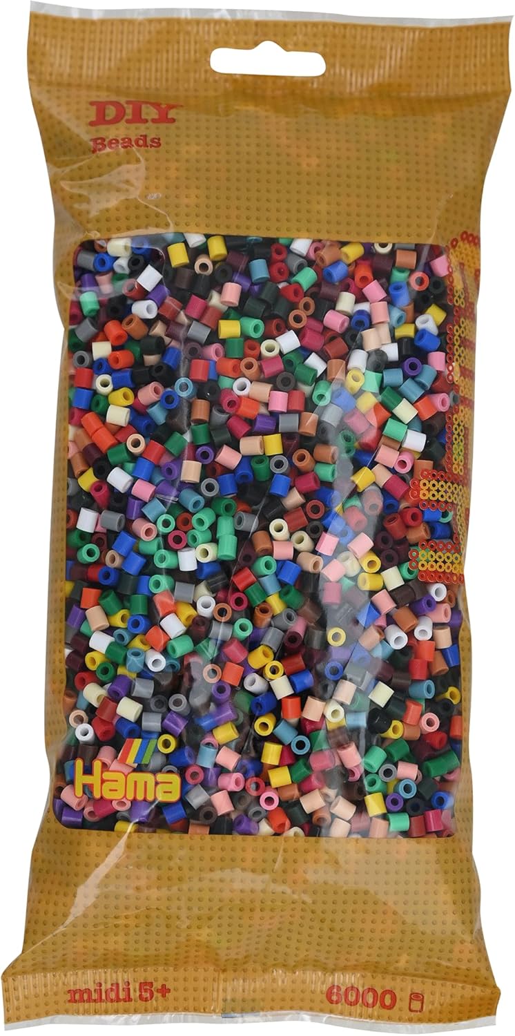 Hama Perlen 205-67 sacchetto di perline midi da stirare (circa 6.000) diametro 5 mm, mix di colori