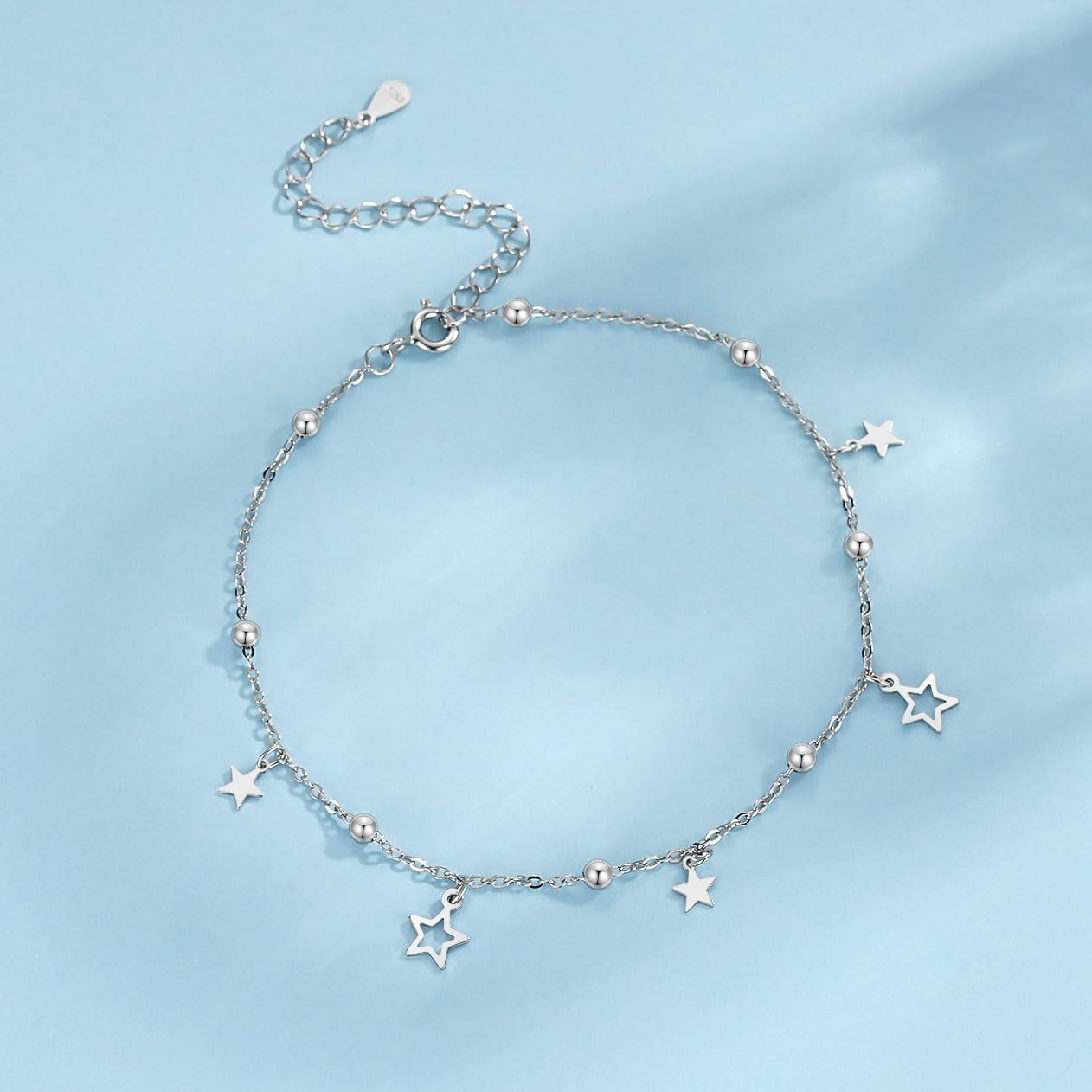 Thumbnail 2 de Josfeva Fußkette Silber 925 – filigranes Fußkettchen mit Sternen Anhänger, 20 cm + 5 cm Verlängerung