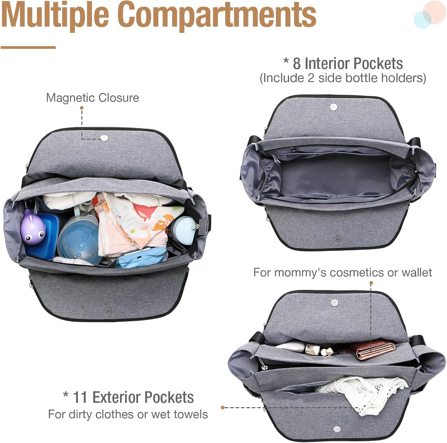 Detalle de Lekebaby Große Wickeltasche Bote mit Wickelunterlage – 19 Fächer, Reisewindeltasche für Mama und Papa