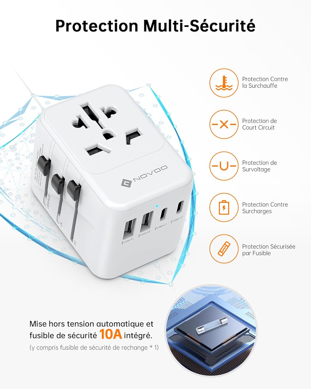 Thumbnail 4 de NOVOO Adaptateur de Voyage Universel 21W