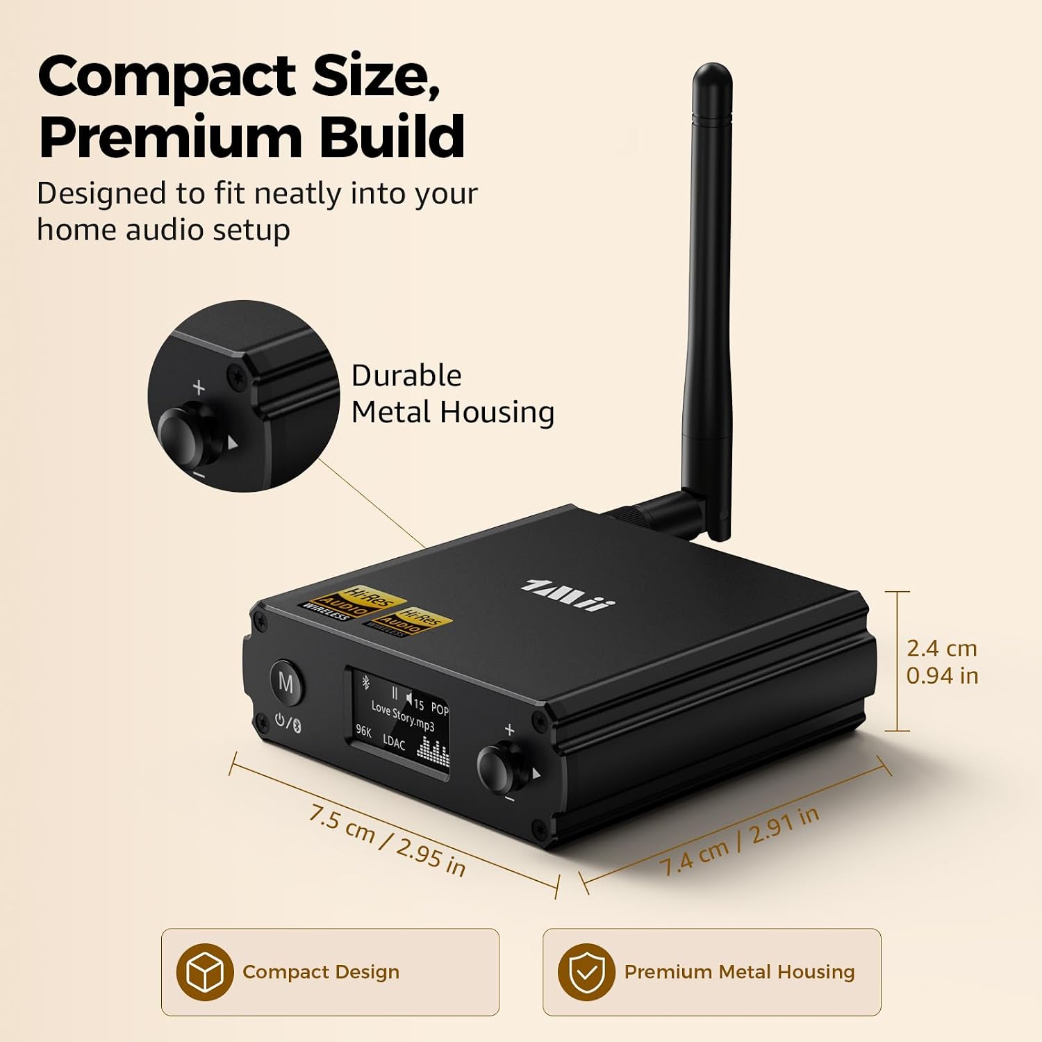 Thumbnail 6 de 1Mii DS220 HiFi Bluetooth 5.3 Receiver with LDAC, aptX HD and OLED Display