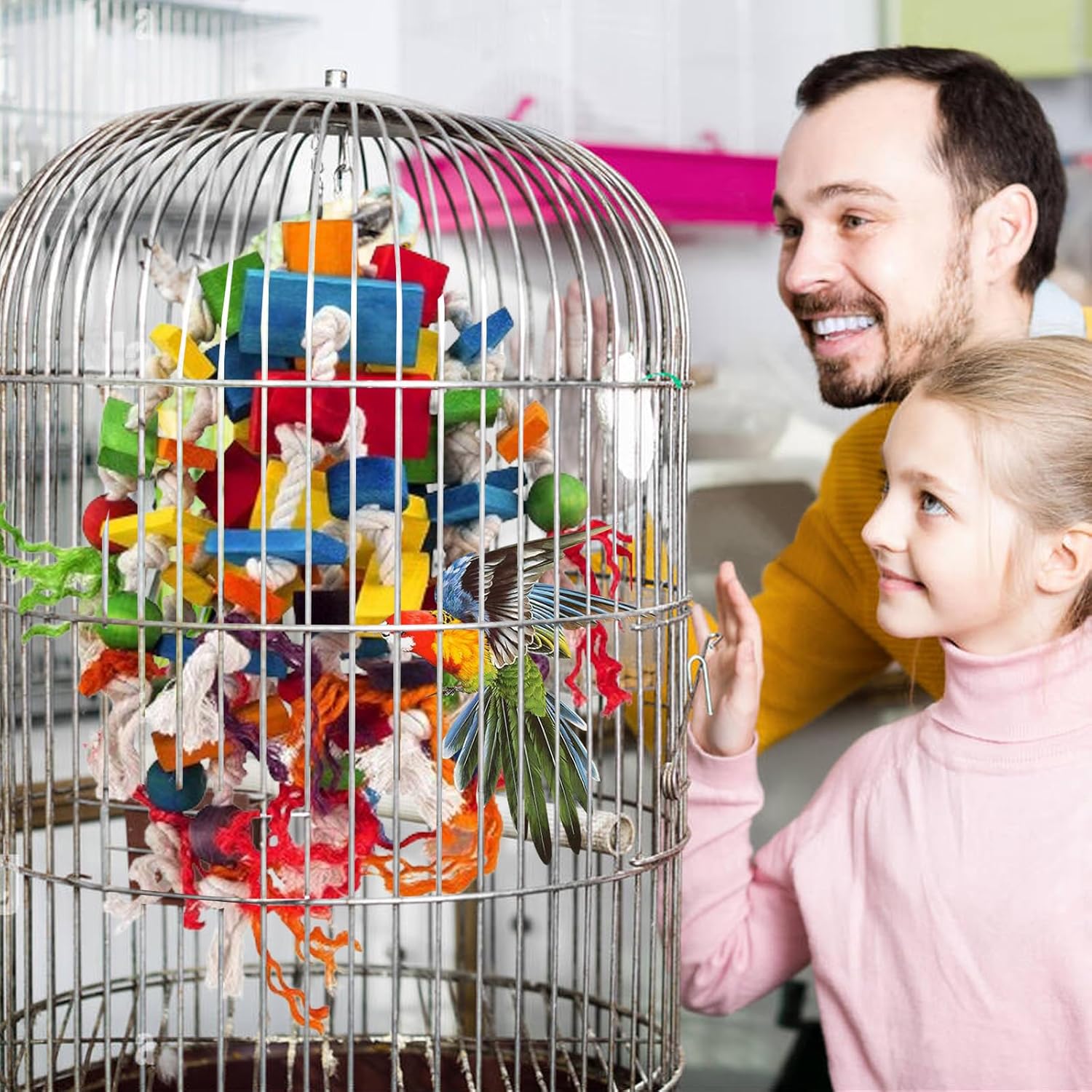 Detalle de MQUPIN Large Parrot Toys: Strong Chewing Wooden Blocks for Large & Medium Birds