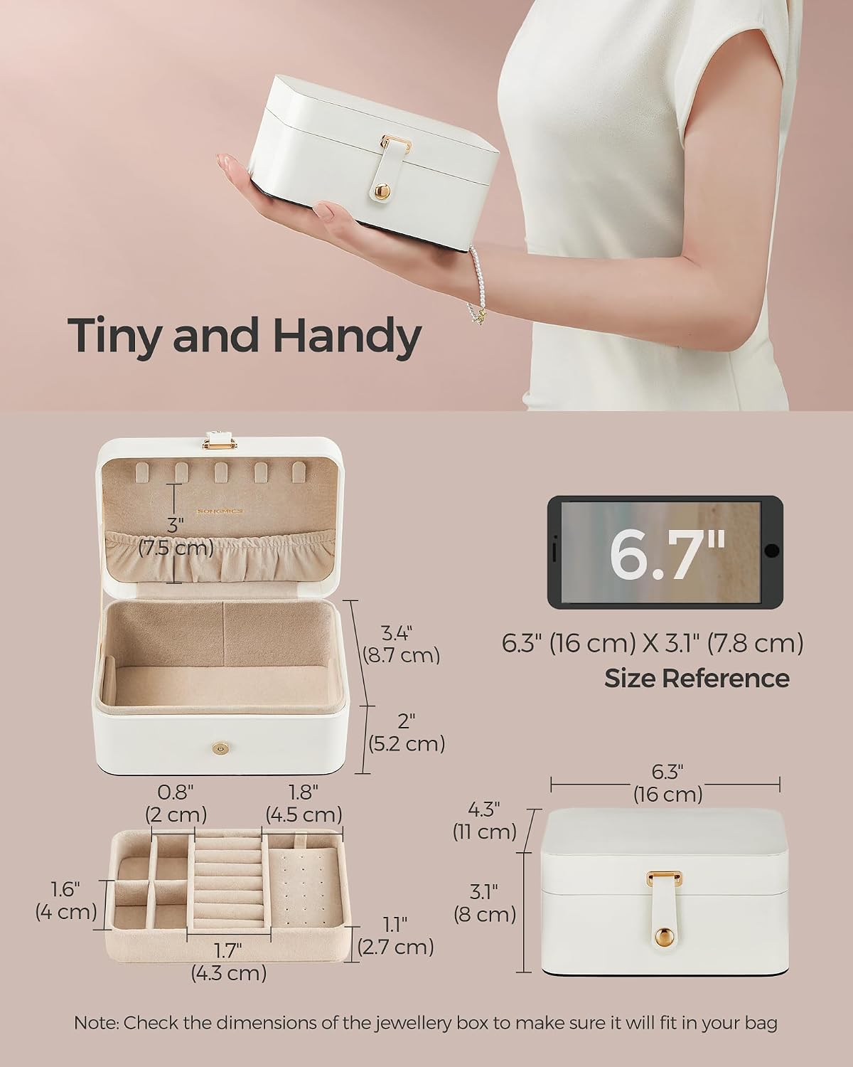 Detalle de SONGMICS JBC166W01 travel jewellery box 11x16x8cm