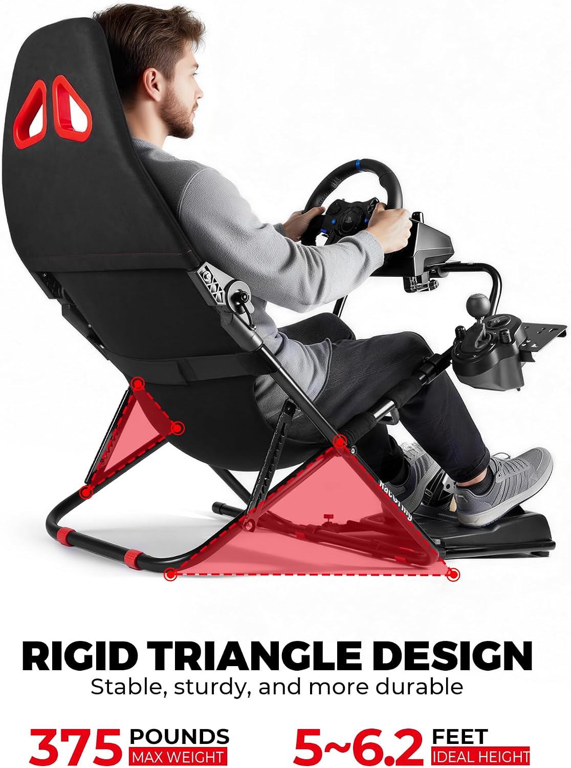Detalle 2 de RACGTING Foldable Racing Simulator Cockpit, Steel Frame, Adjustable Setup