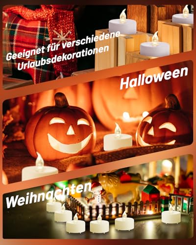 Detalle de Tappovaly 24 Stück LED-Teelichter: flammenlos, batteriebetrieben, Warmweiß – ideal für Festlichkeiten