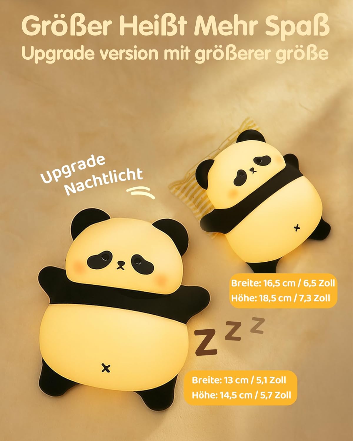 Detalle de Panda Nachtlicht Baby mit Schnarchfunktion & Timer – Wiederaufladbar, BPA-frei und dimmbar
