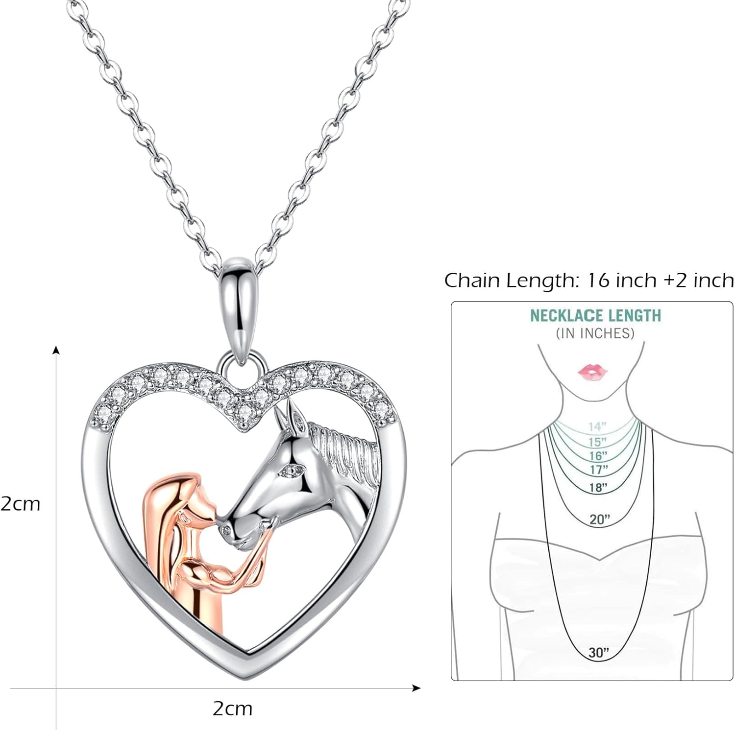 Thumbnail 1 de ITESSY Silver Horse Pendant Necklace in S925 Sterling Silver with Cubic Zirconia (Girl & Women Gift)
