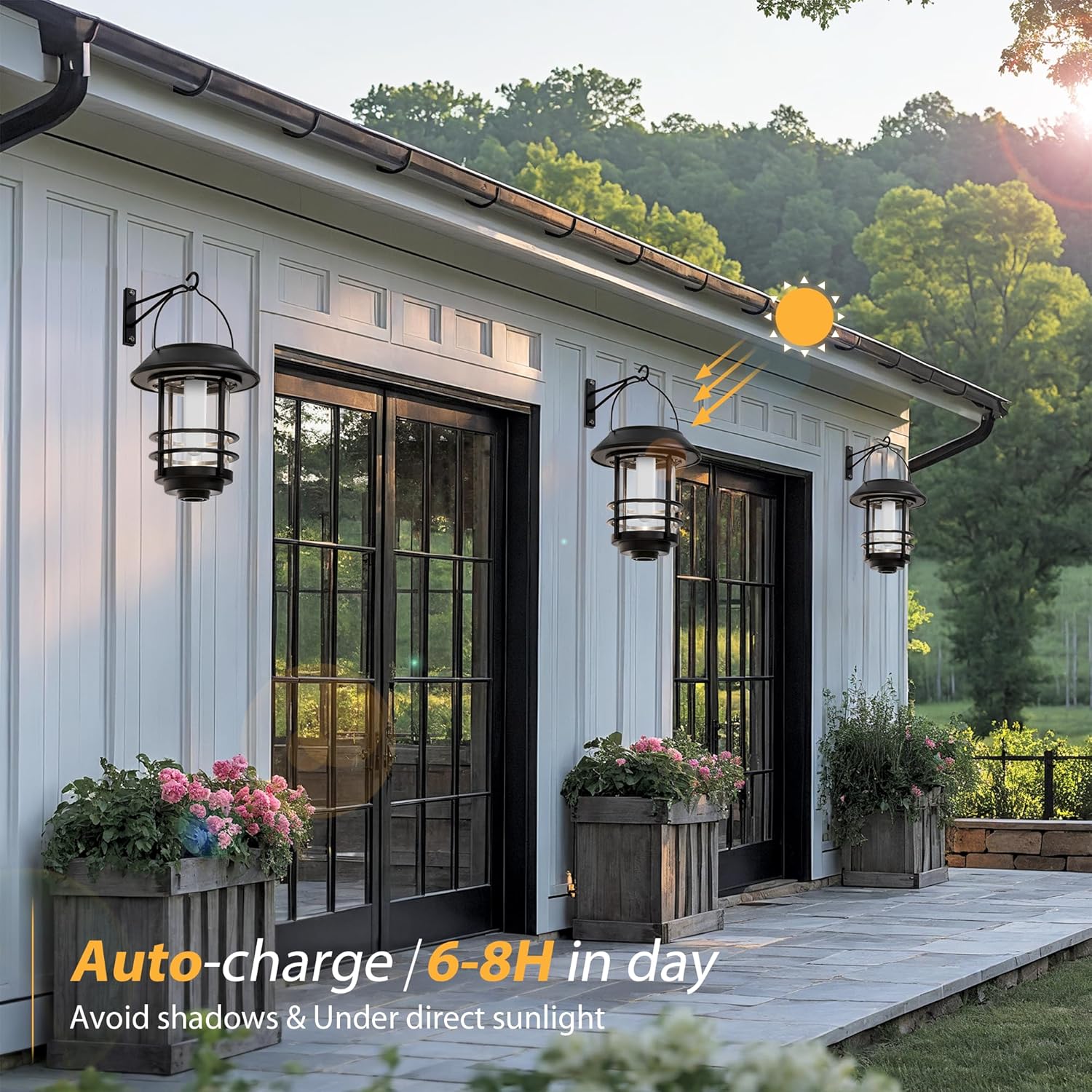 Detalle 2 de Otdair Solar Lanterns Outdoor Waterproof (2-Pack) with Flickering Flames Wall & Hanging Garden Decor
