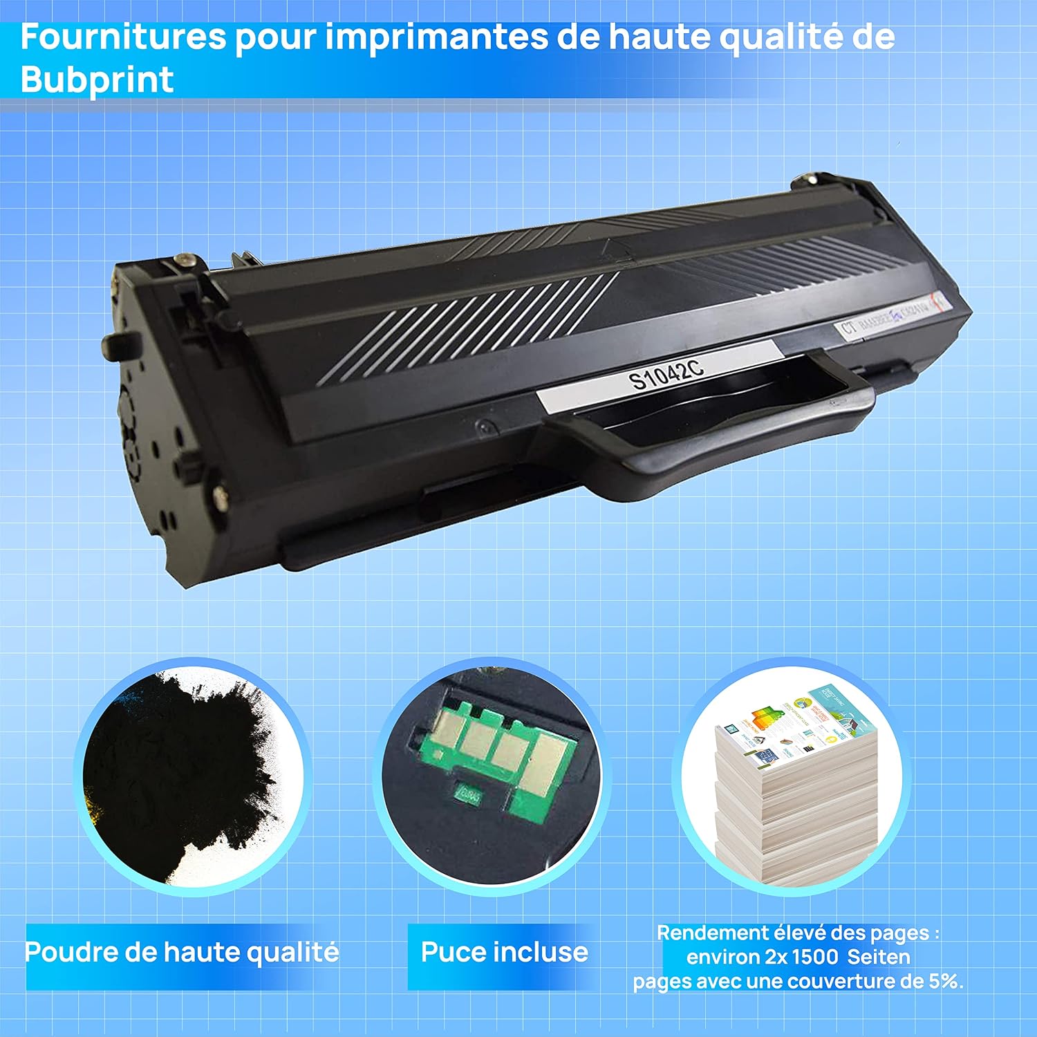 Thumbnail 2 de Cartouche de toner Bubprint compatible MLT-D1042S/ELS pour Samsung — 1 500 pages Noir