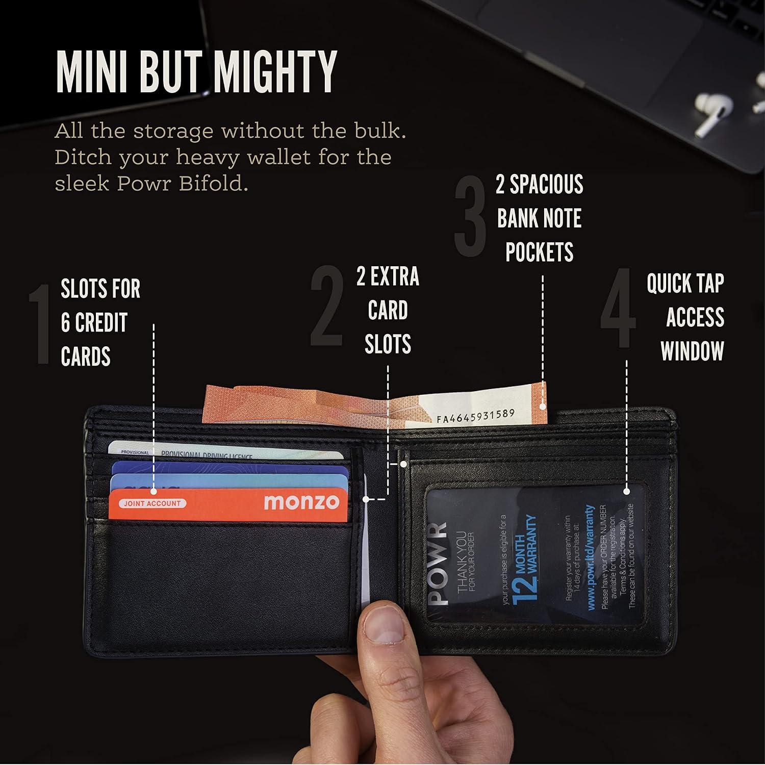 Thumbnail 1 de POWR Mens Wallet RFID Bifold, 6 Slots 🧾