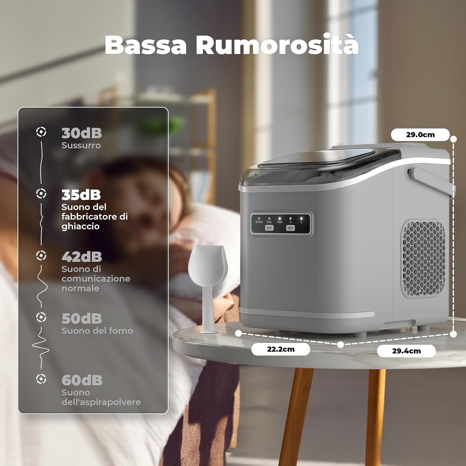 Thumbnail 5 de Acmeenjoy Macchina del ghiaccio 12kg/24h autopulente nera (portatile, 9 cubetti in circa 6 minuti)