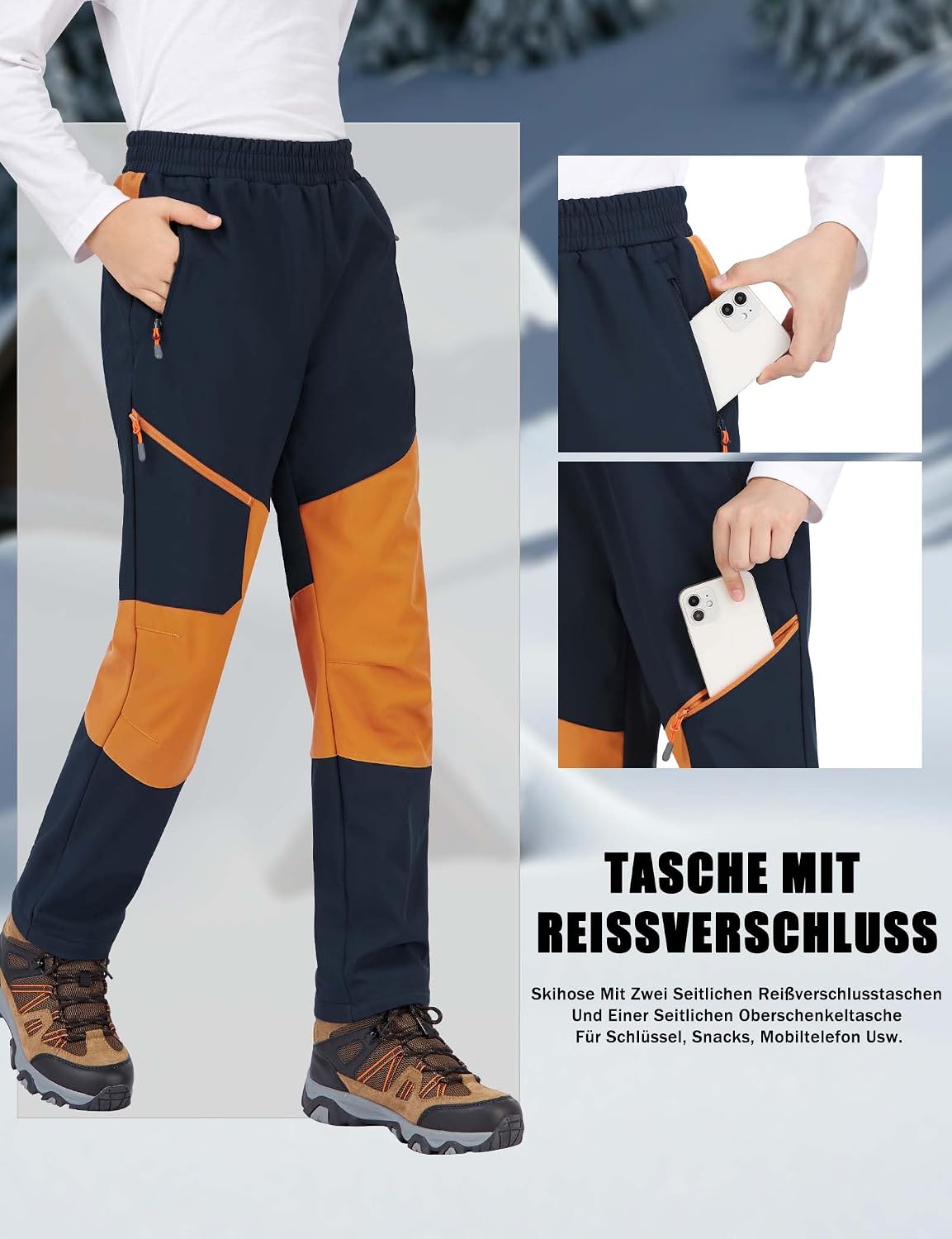 Detalle 2 de Kinder Softshellhose für Schnee HFDWYJ