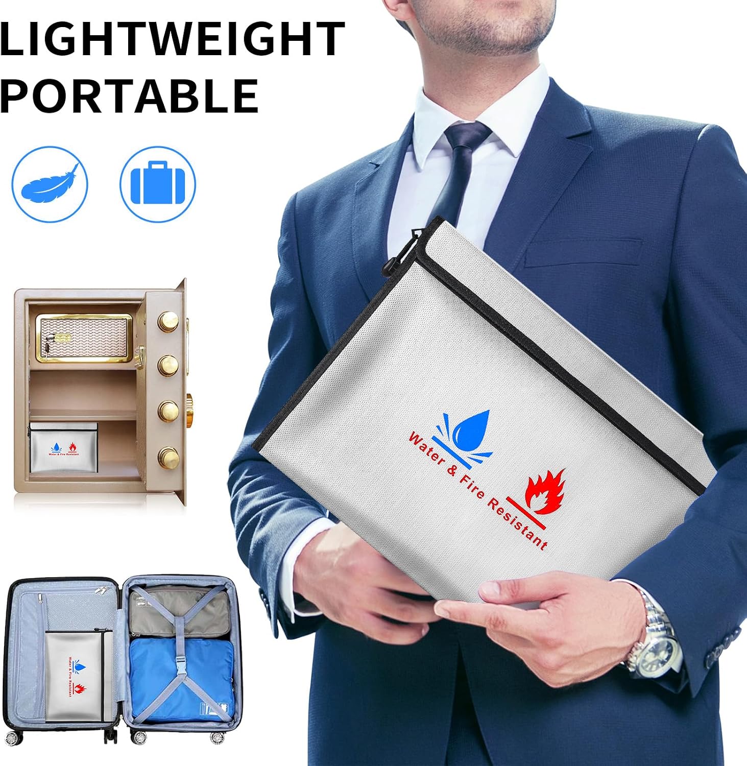 Detalle de Fireproof Document Bag 15x11 & 9x7 Inches Set – Fireproof & Water-Resistant Safe Storage for Money, Documents and Essentials