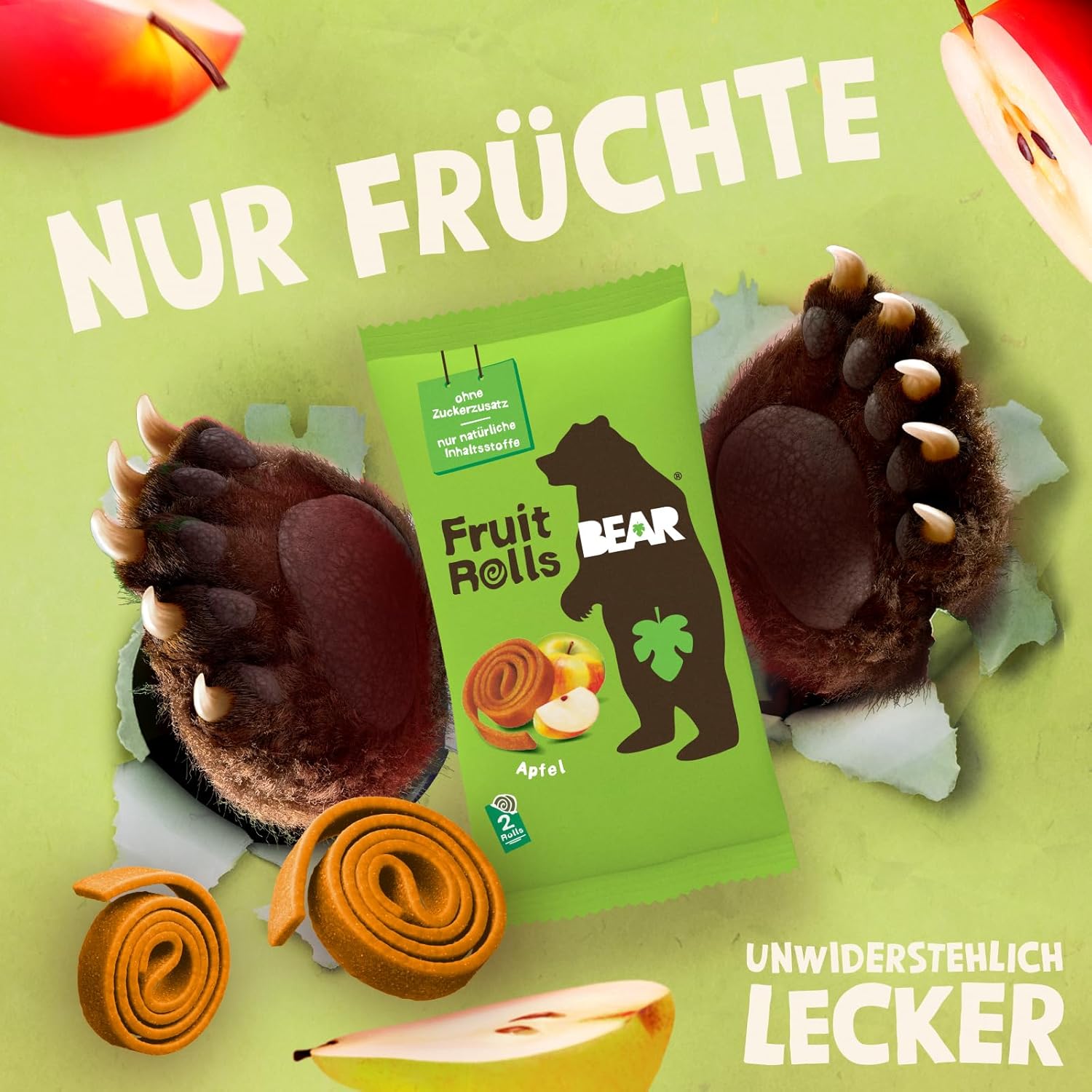 Detalle de BEAR Fruchtrollen Apfel – 100% natürliche Zutaten, ohne Zuckerzusatz (18 Beutel à 20 g, 360 g)
