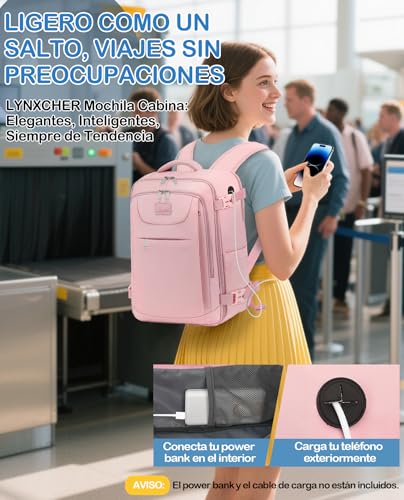 Thumbnail 5 de LYNXCHER Mochila-Viaje Cabina 40x20x25 cm. 20L para Ryanair, 14" portátil, Rosa