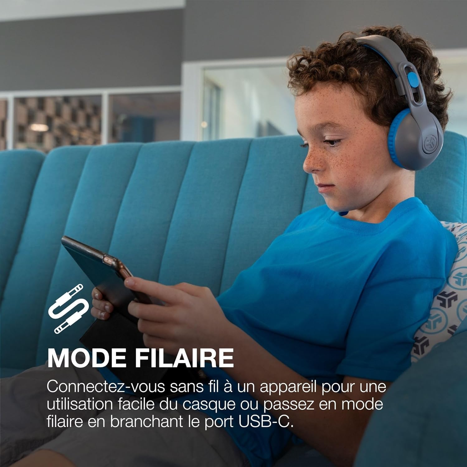 Thumbnail 3 de JLab JBuddies Studio 2 : casque Bluetooth pour enfants avec volume limité, micro intégré et mode partage