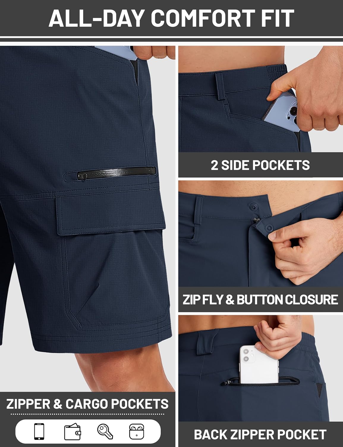 Thumbnail 5 de TACVASEN Men's Summer Outdoor Shorts: Quick Dry Water-Resistant Cargo for Hiking, Golf, and Work