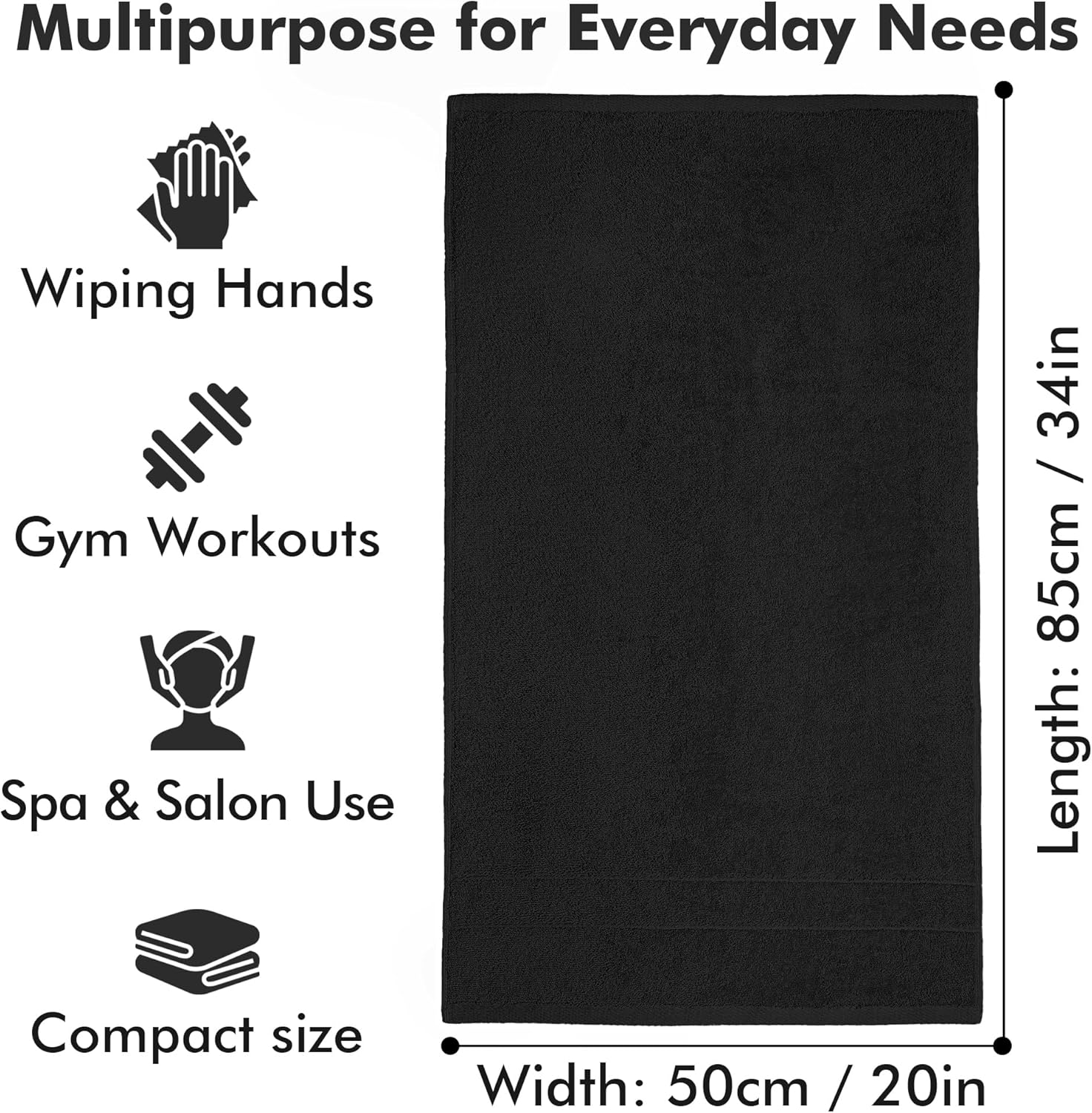 Thumbnail 2 de Novo Home Hand Towels for Bathroom – 100% Cotton, Pack of 6 (50x85cm) in Black