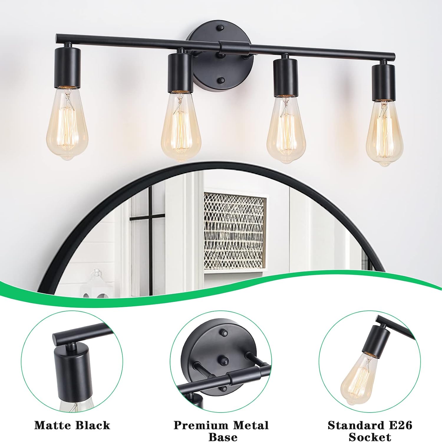 Thumbnail 6 de YLCHYTDZSW B0098 4-Light Black Vanity Wall Sconce with Clear Glass