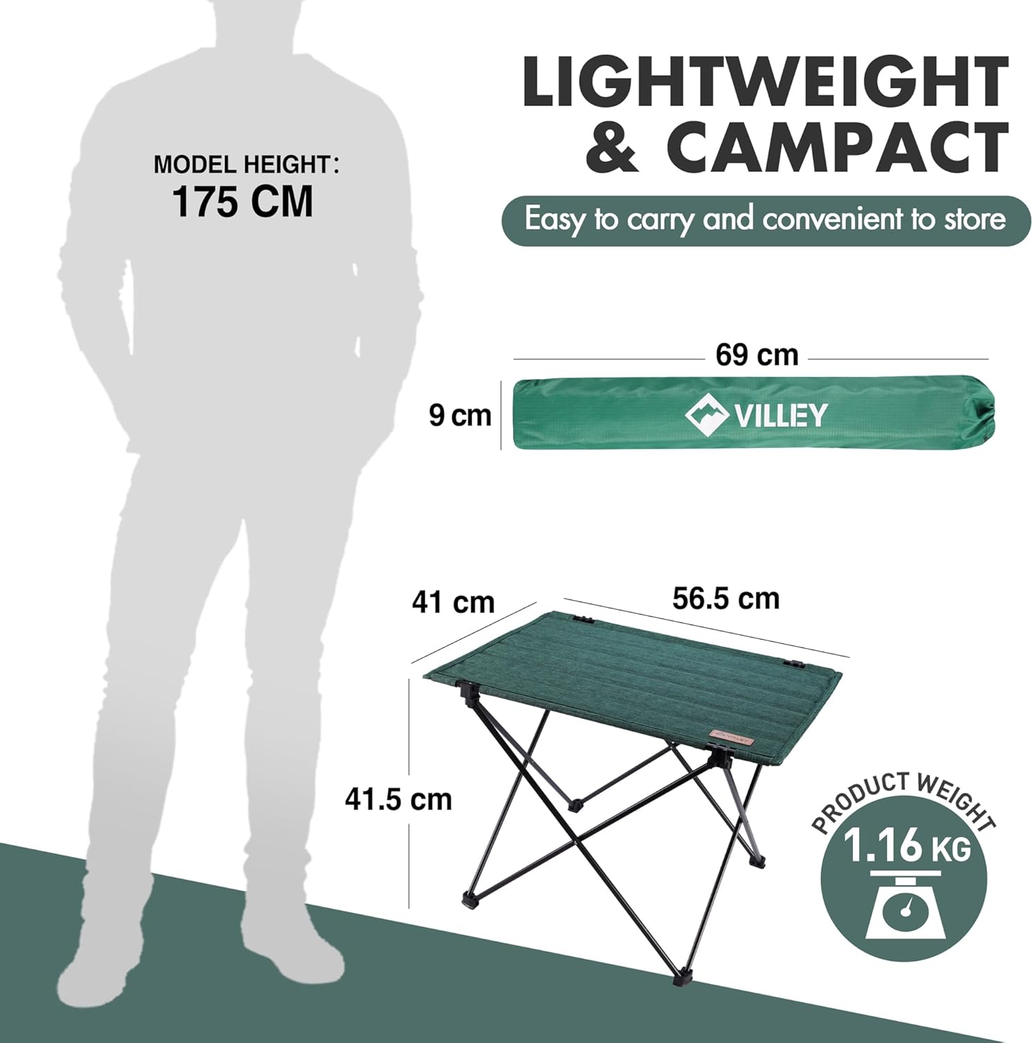 Detalle de VILLEY Folding Camping Table 56.5 x 41.5 x 41 cm and Carry Bag 🟢