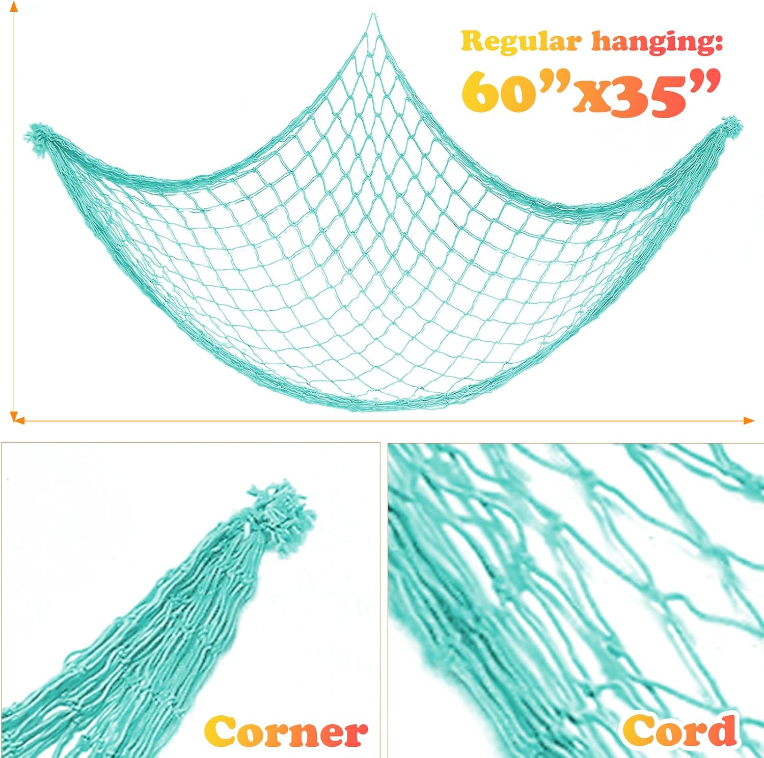 Thumbnail 1 de 2 Pack Natural Cotton Fish Net Decorations for Party – Nautical Hawaiian Backdrop & Table Decor