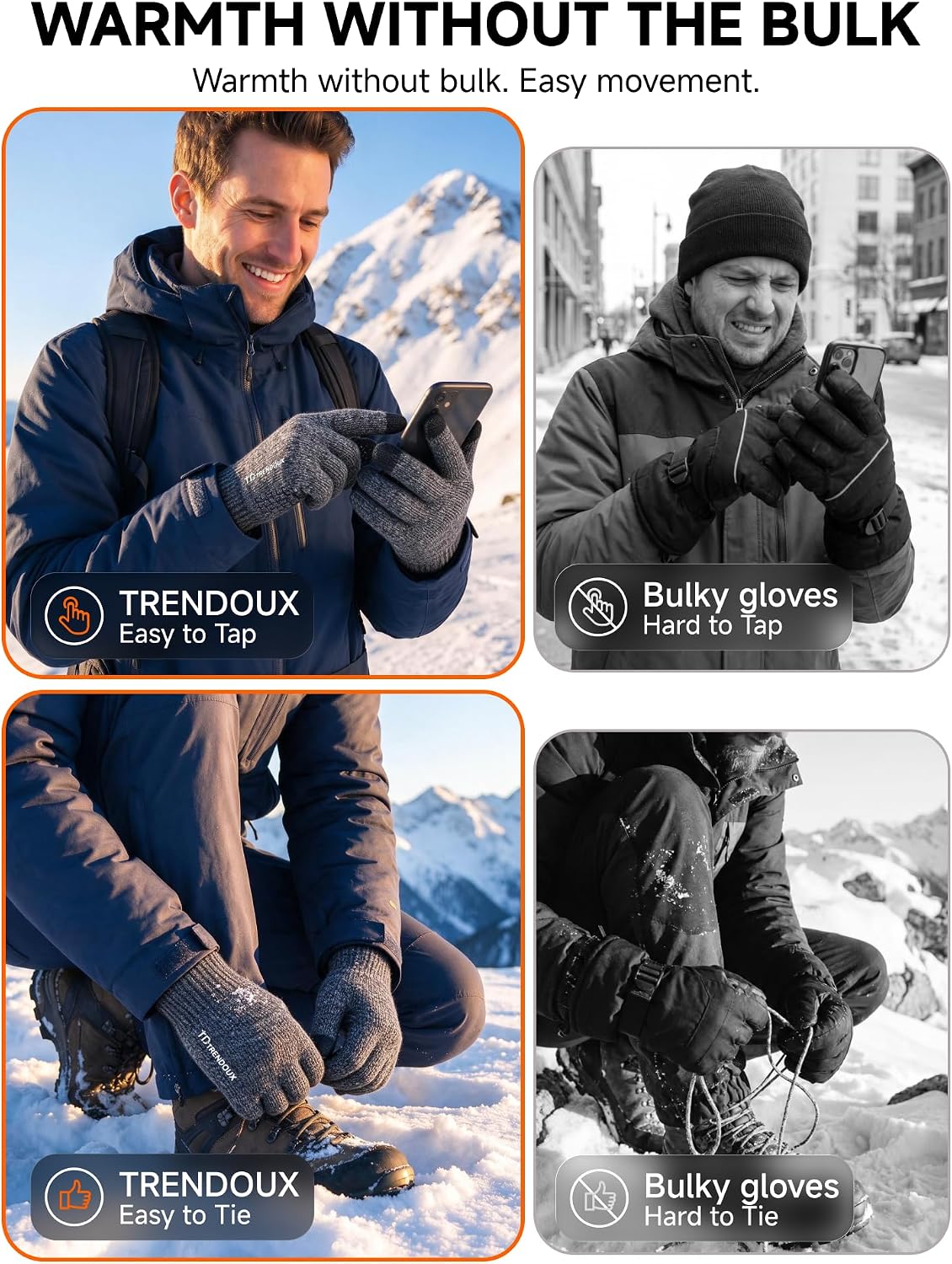 Detalle 2 de TRENDOUX Merino Wool Winter Gloves, Touchscreen
