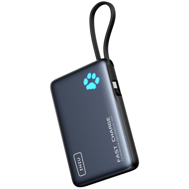 Detalle de Batería externa INIU PowerPaw 10.000 mAh: carga rápida PD 20W, USB-C con linterna y cable integrado