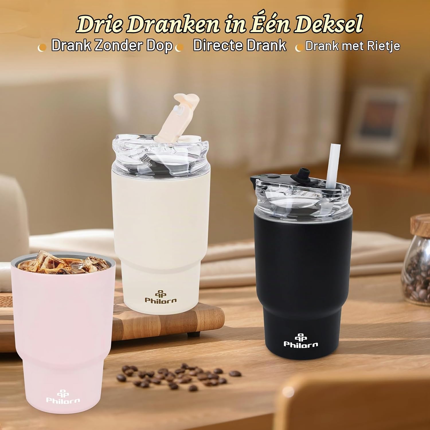 Detalle de PHILORN 92CM-SI-9WP reisbeker 400 ml van roestvrij staal, wit
