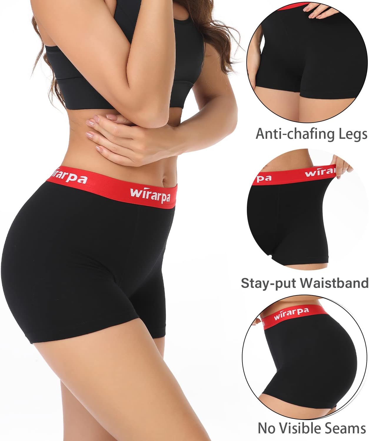 Thumbnail 1 de Wirarpa Women’s Cotton Boxer Briefs 3 inch Inseam (Anti-Chafe), 4-Pack
