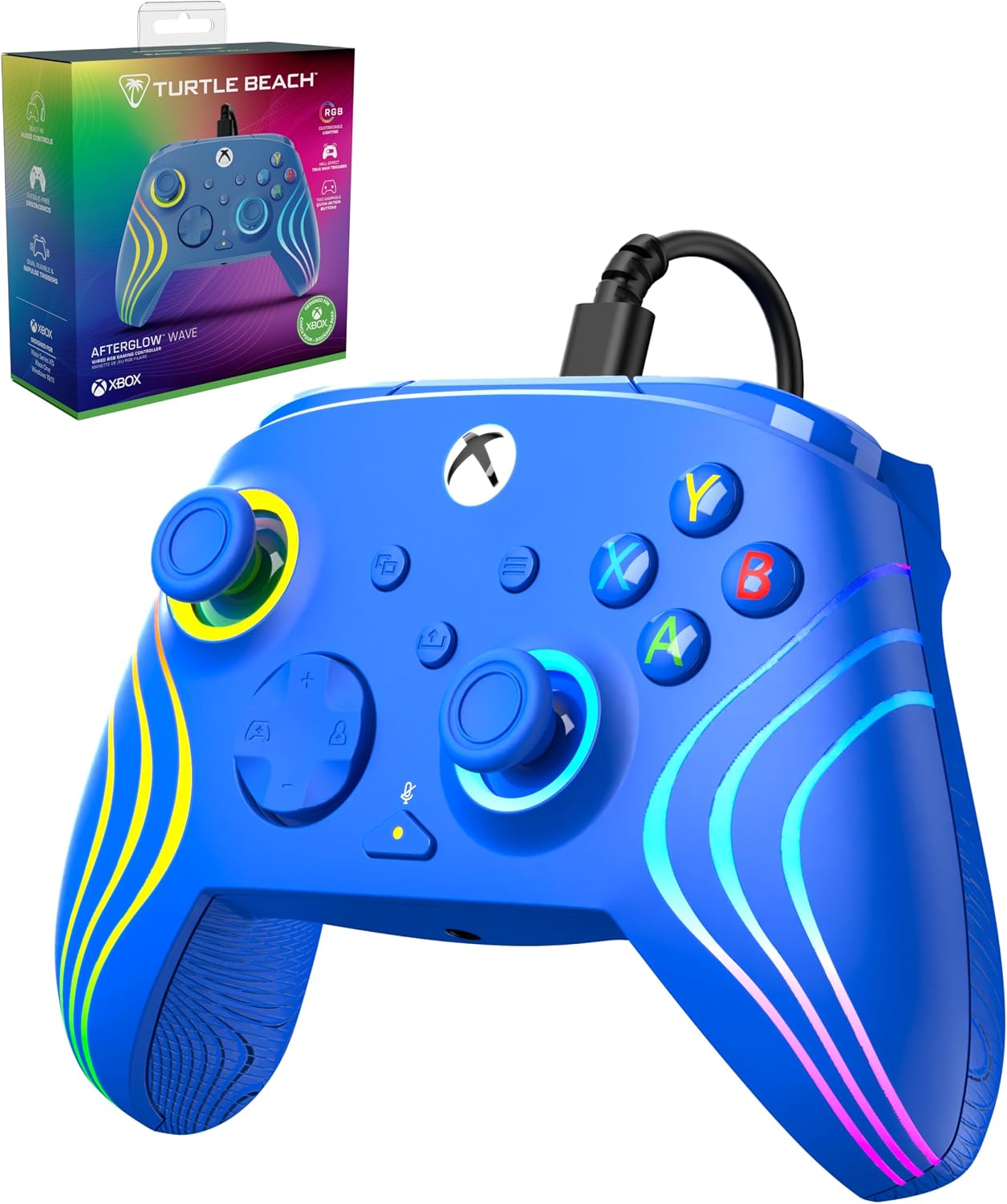 TURTLE BEACH Afterglow Wave ブルー 有線RGBコントローラー、3段階トリガー・背面ボタン搭載