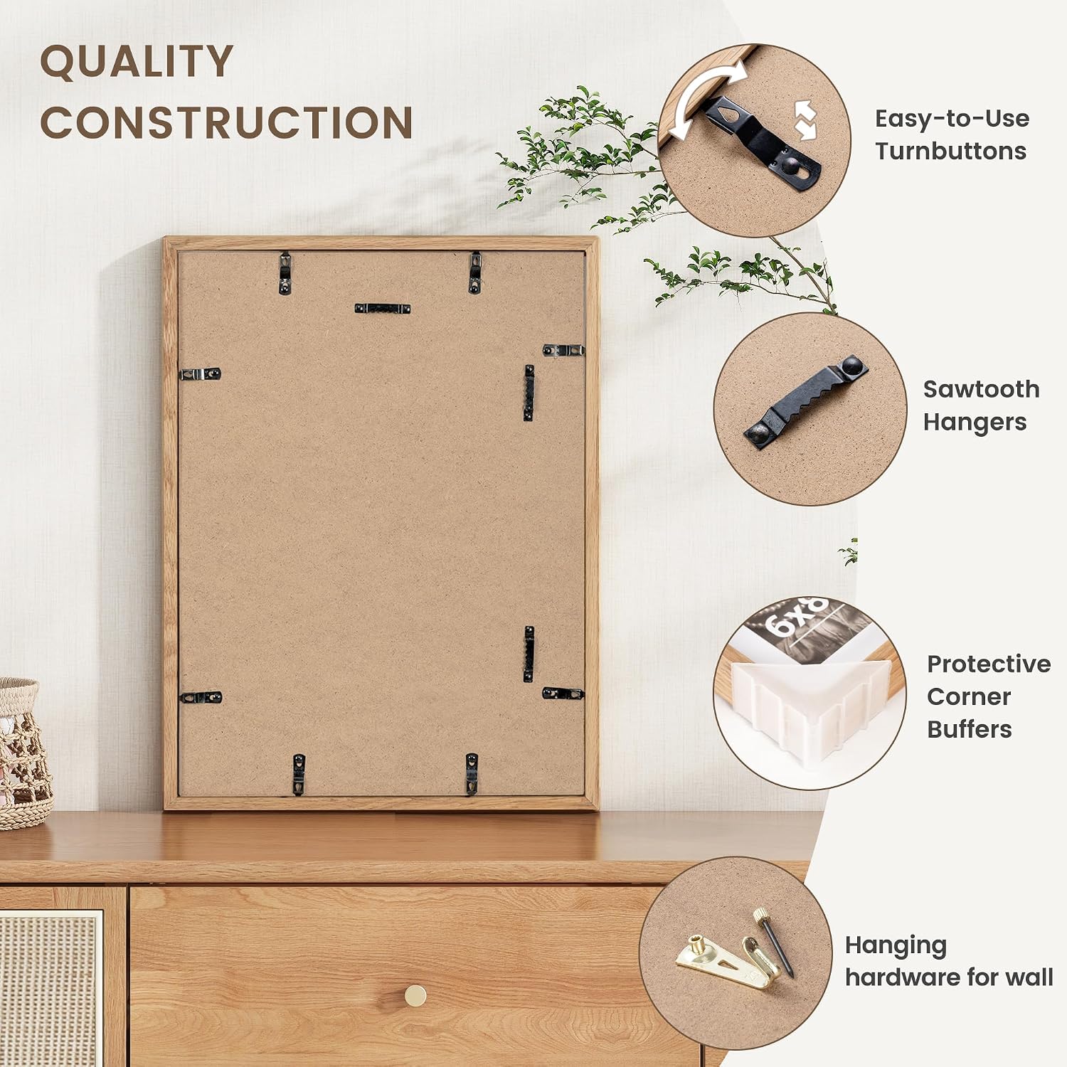 Thumbnail 6 de Fun Memories 18 x 24 Oak Wood Picture Frame, Tempered Glass, 16 x 20 Mat