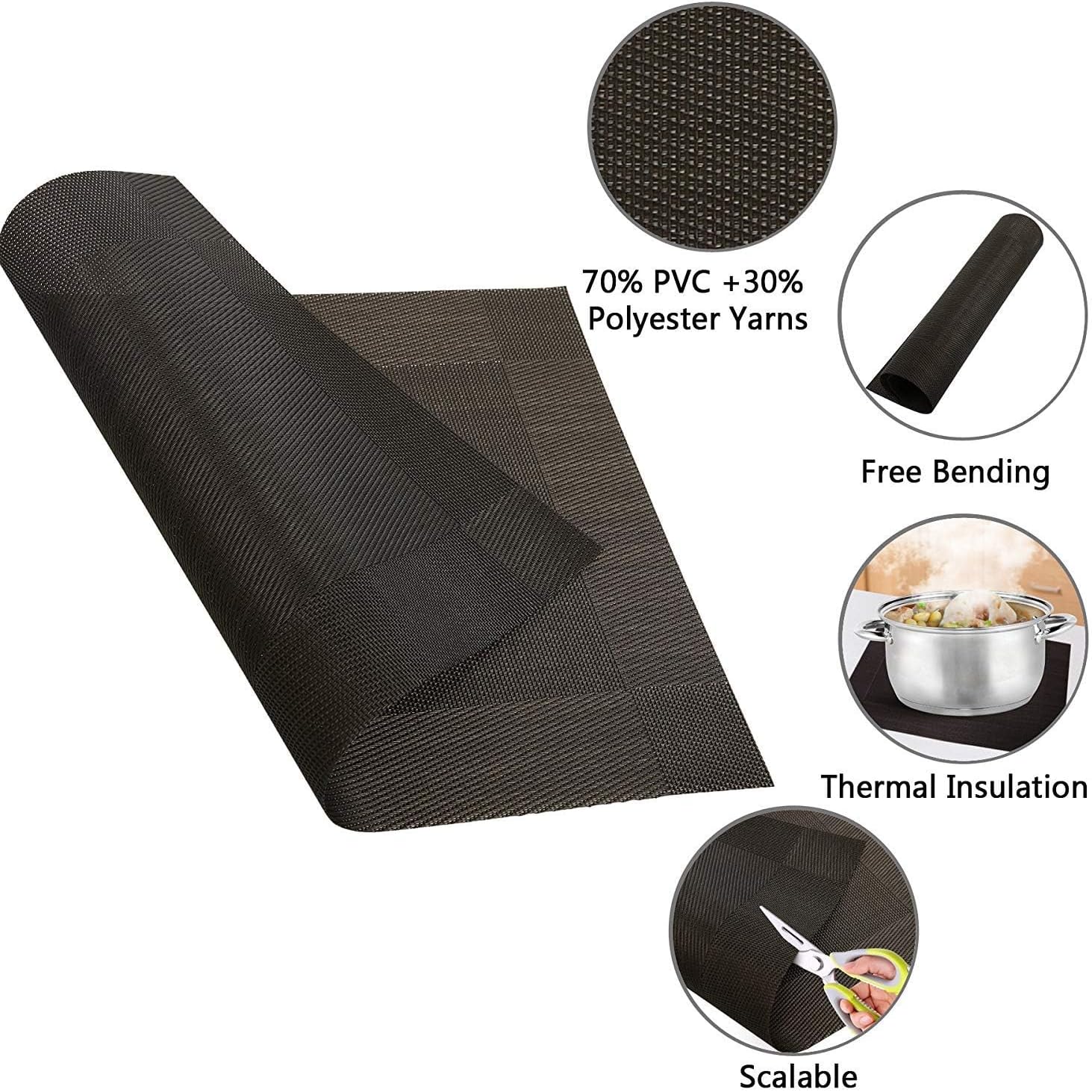 Detalle 2 de CHAOCHI lot de 6 sets de table PVC antidérapants 45 x 30 cm (noir + or)