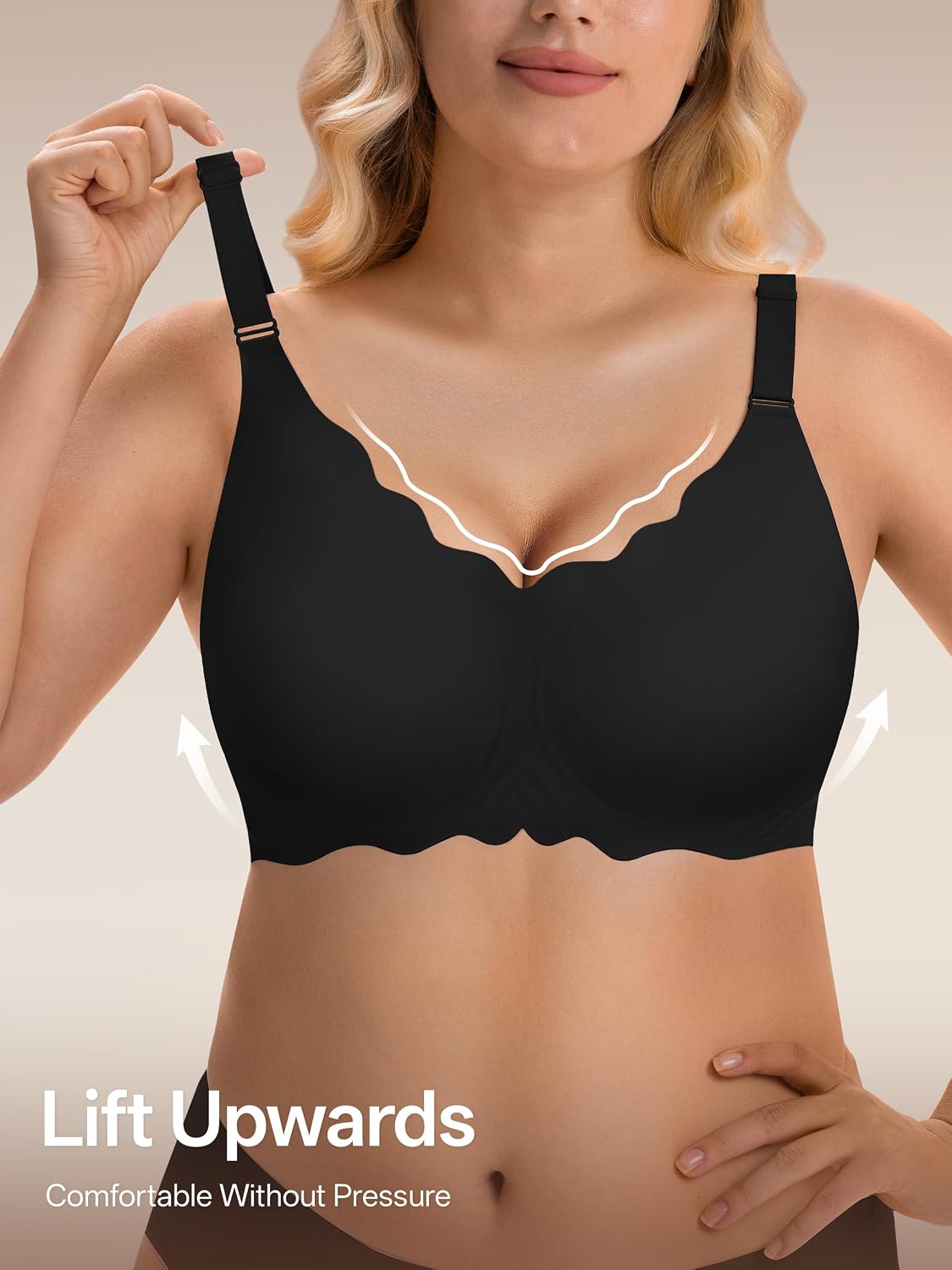 Detalle de Angelhood 3-Pack Seamless Wireless T-Shirt Bras, Full Coverage, Scalloped V-Neck