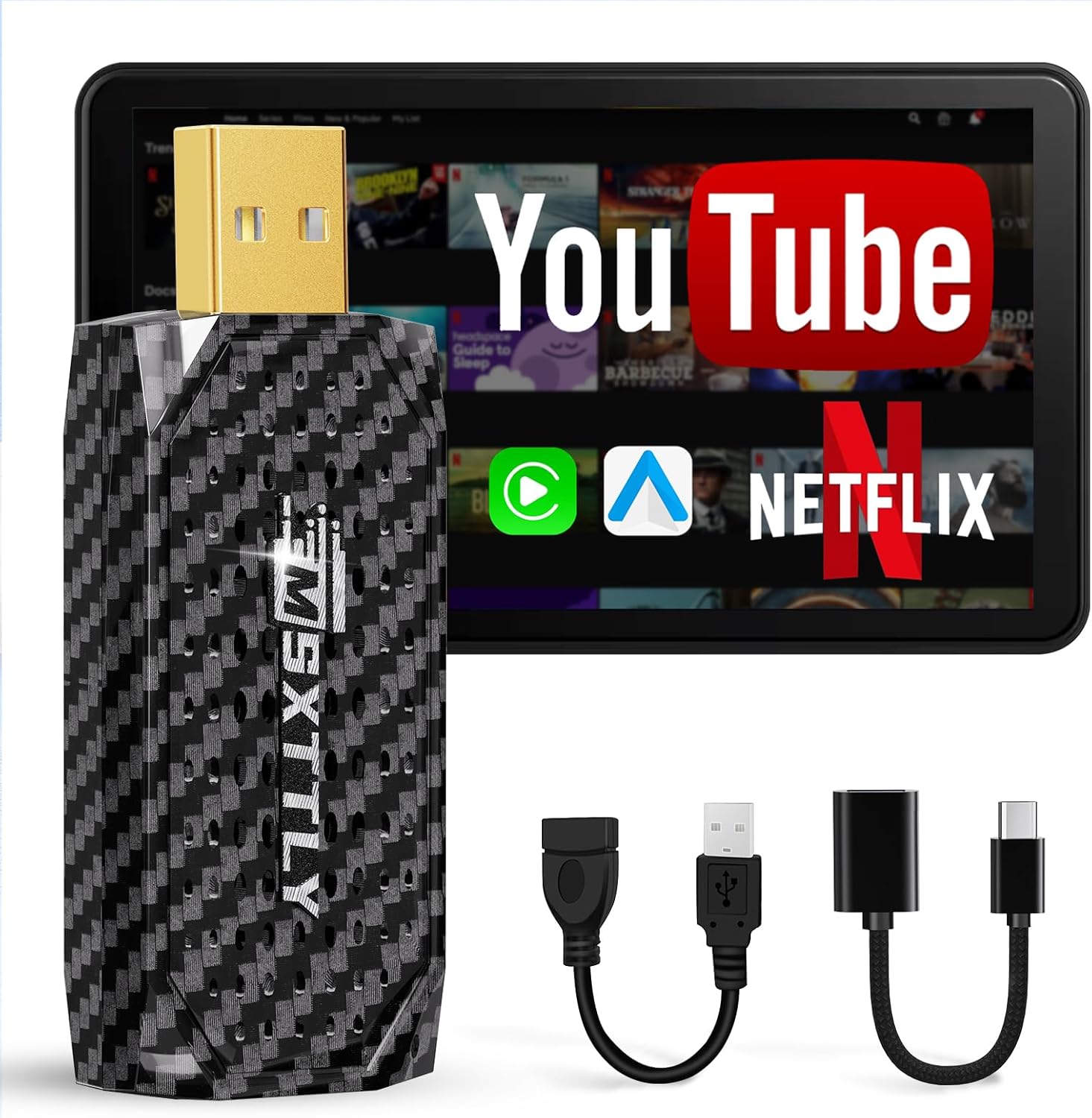 Detalle de MSXTTLY Sans Fil CarPlay & Android Auto Adaptateur 3-en-1 2026 — V-Stream compatible Netflix/Youtube