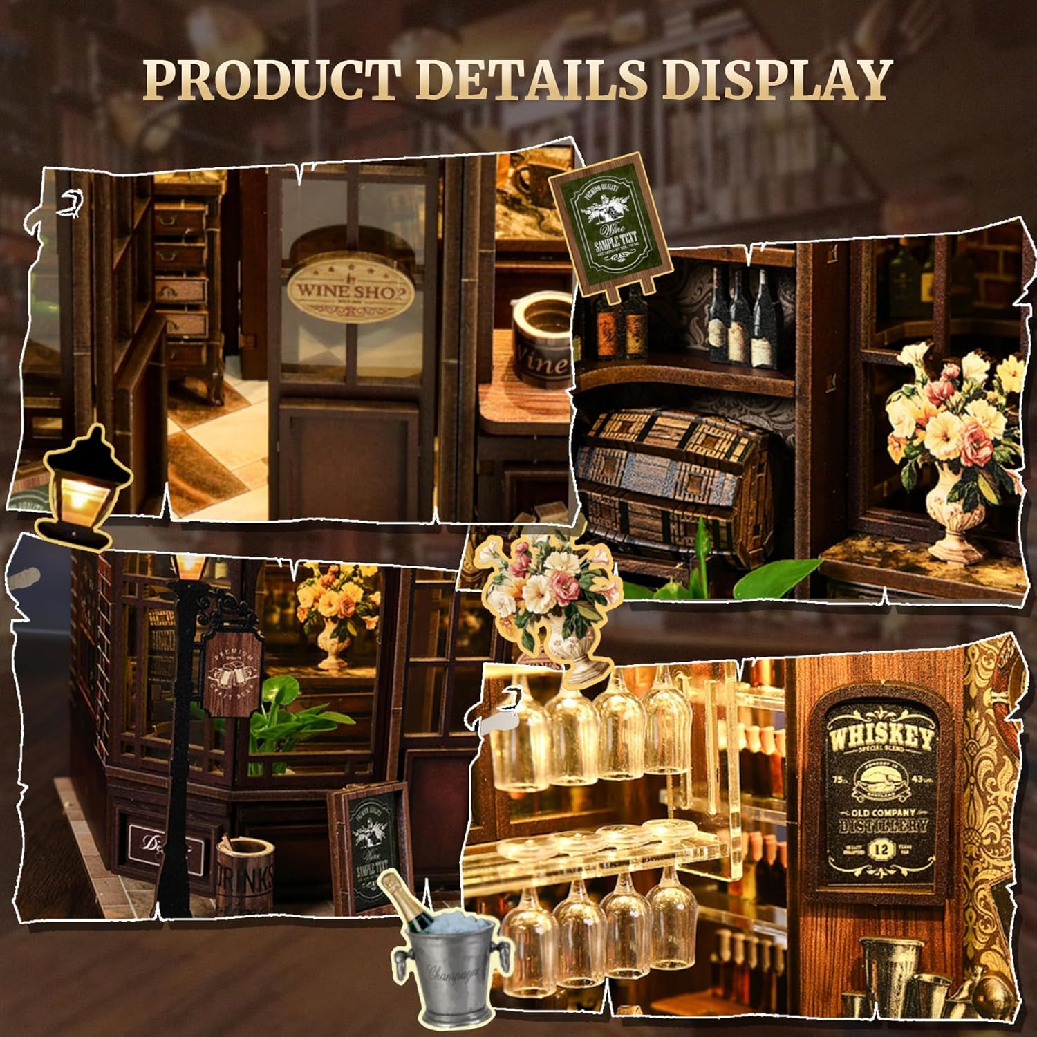 Detalle de LUMYCE Kit Book Nook DIY per Adulti – Taverna in Miniatura con Luci LED da Montare
