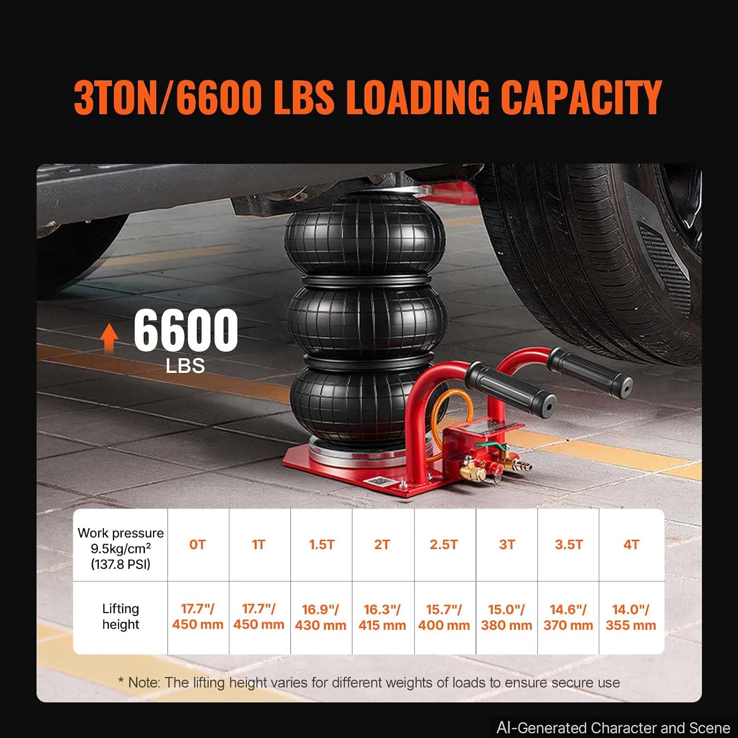 Detalle de VEVOR Air Jack 3 Ton triple bag