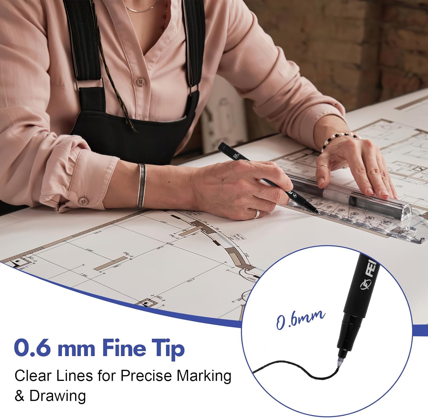 Detalle de 12 Pcs Permanent Marker Pens Black – 0.6mm Fine Tip, Waterproof & Quick-Drying Fineliner
