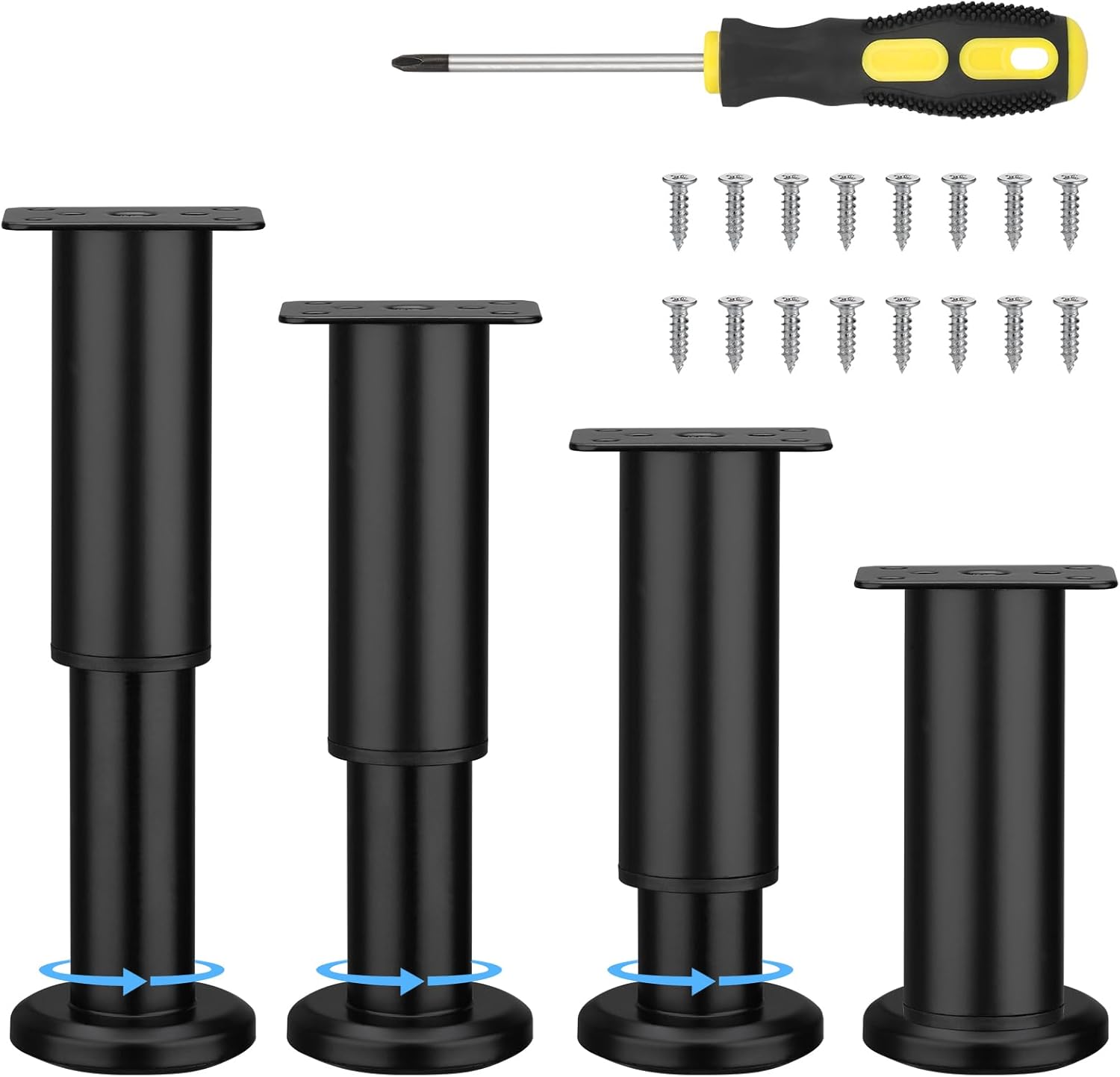 Zocipro 4 Pack Heavy Duty Adjustable Furniture Legs – Black Metal Cabinet Legs (12-18cm) with 16 Screws