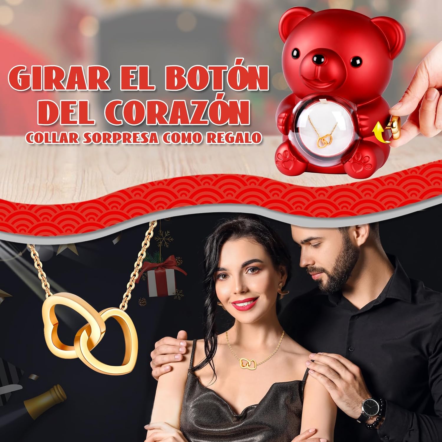 Thumbnail 2 de goldmiky Oso con Rosa Eterna y Collar 1 unidad