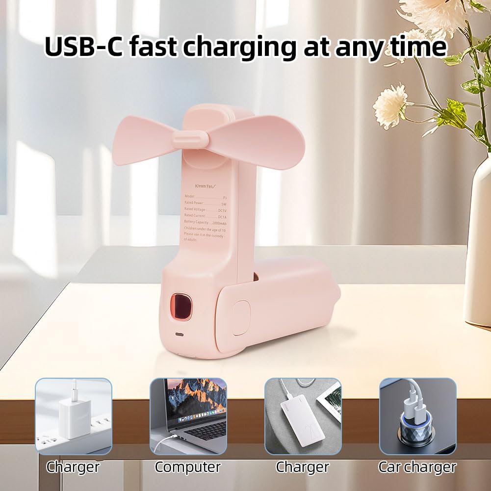 Detalle 2 de AUAUY 4872153 draagbare handventilator, opvouwbaar en roze