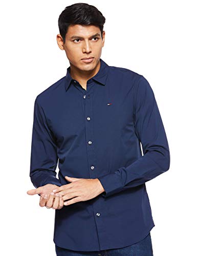 Detalle de Tommy Jeans Tjm Original Stretch Shirt Dm0dm04405 Camisa azul para hombre