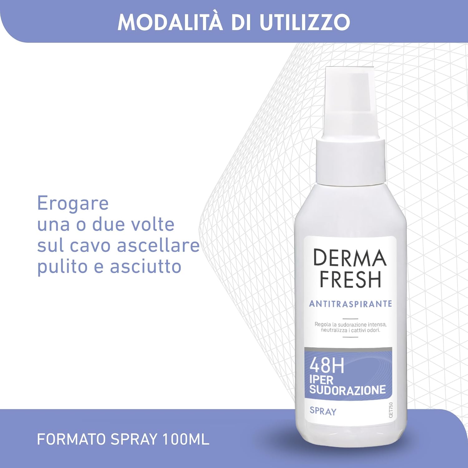 Detalle de Dermafresh Ipersudorazione Efficace 48H: Deodorante antitraspirante spray 100 ml, senza alcool, delicato sulla pelle