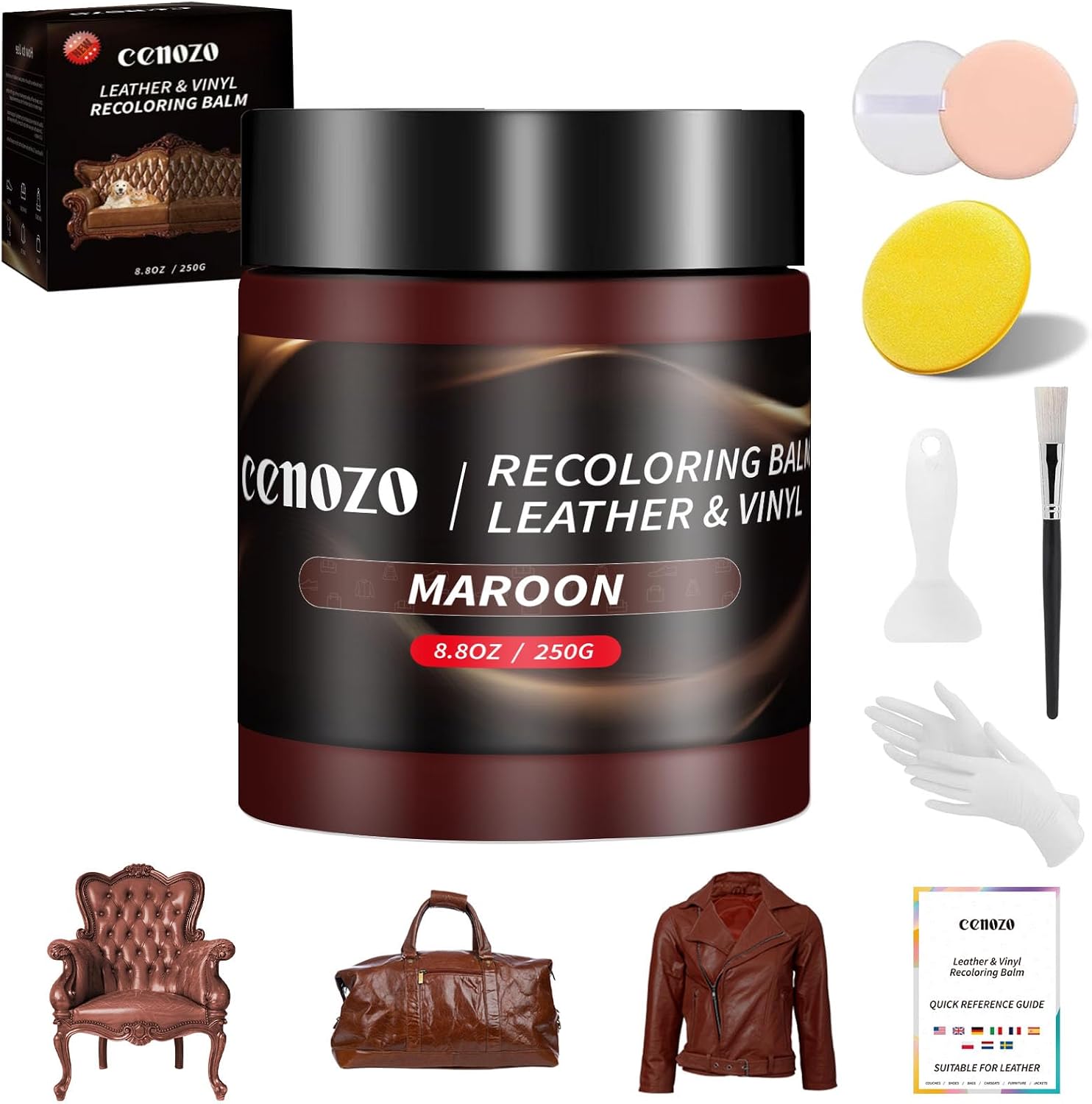 Thumbnail 6 de Kit de réparation et teinture pour cuir Cenozo (liquide, pâte réparatrice) – cuir marron moyen
