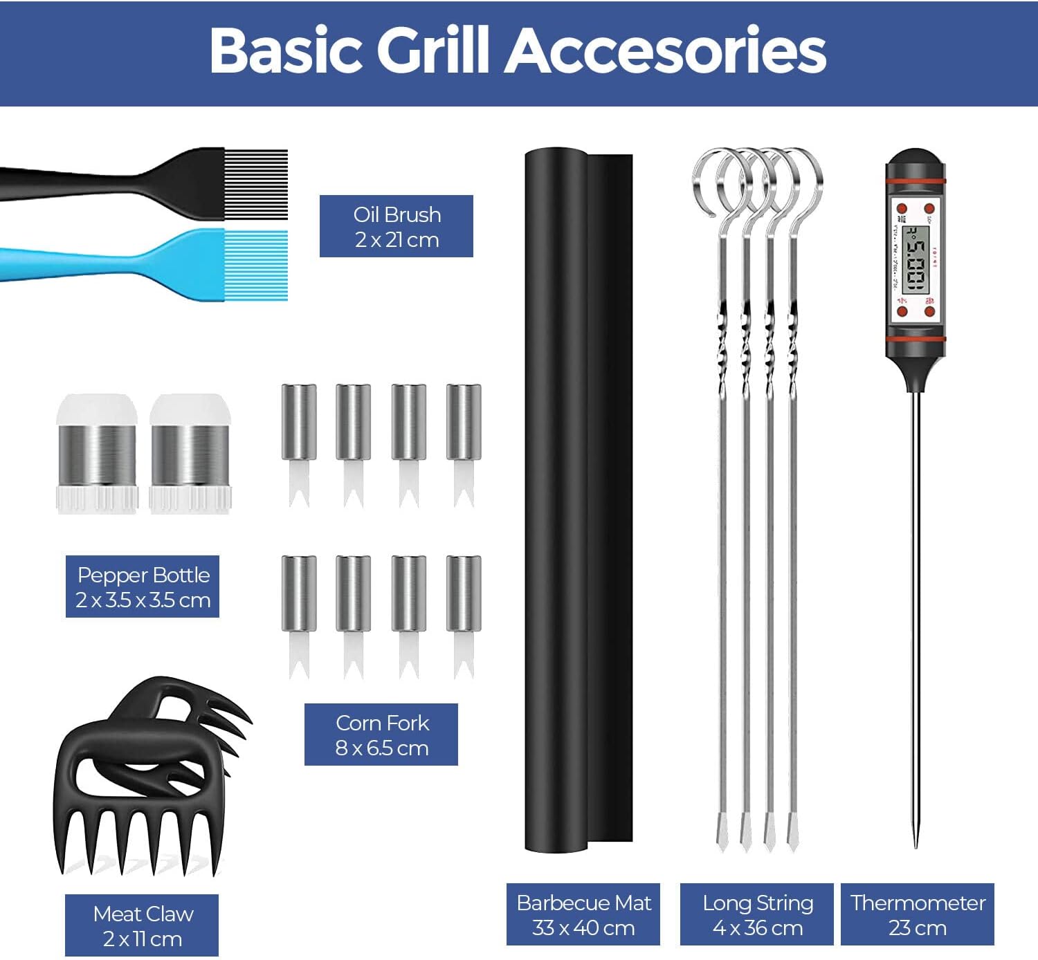 Detalle de Edihome Set Barbecue 25 pezzi con custodia in tessuto – accessori in acciaio inox